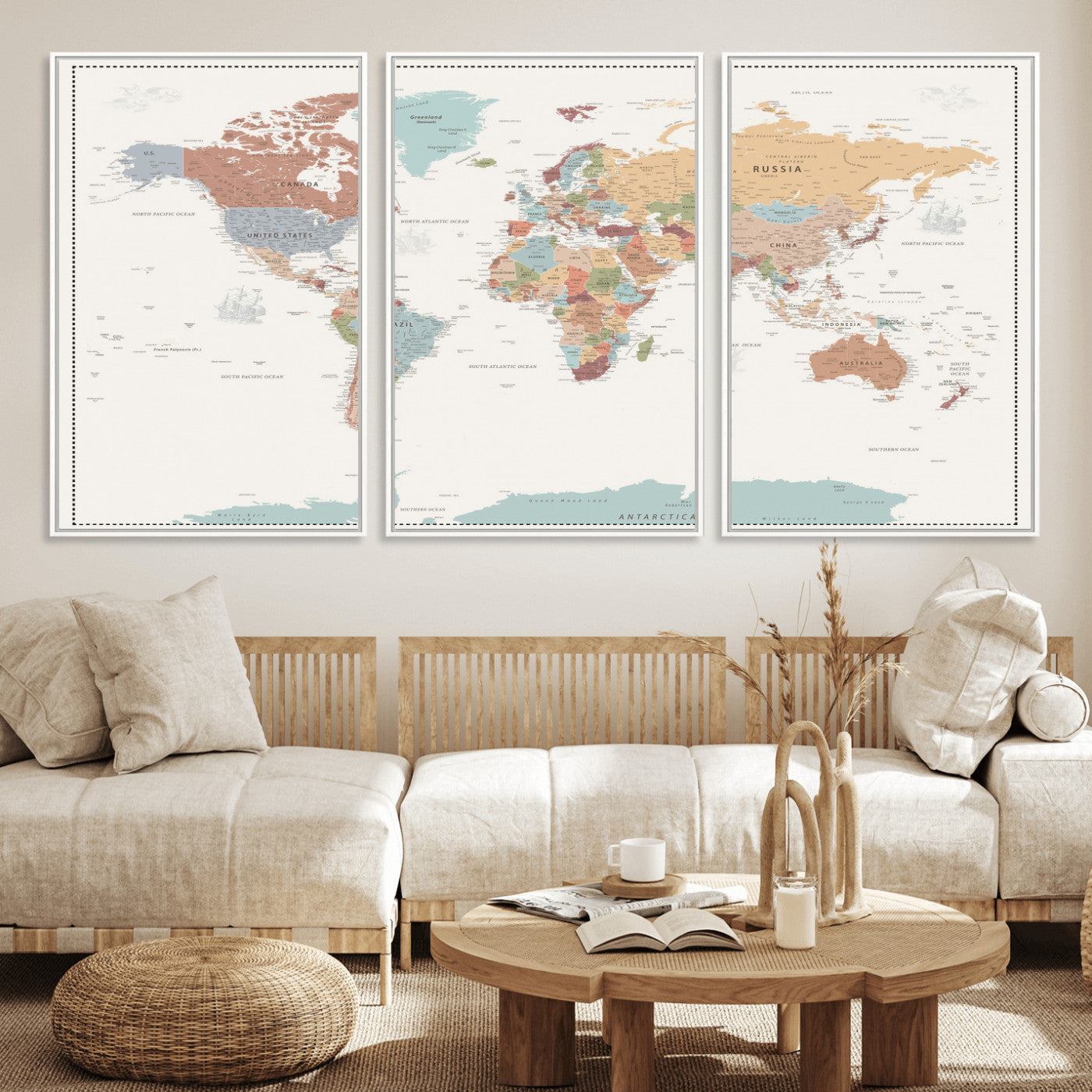 63447567-MGV-CV-36X24 - World Map Wall Art Canvas Print, Modern Decorative Framed Map Artwork Prints for Living Room, Office, Bedroom Wall Decor