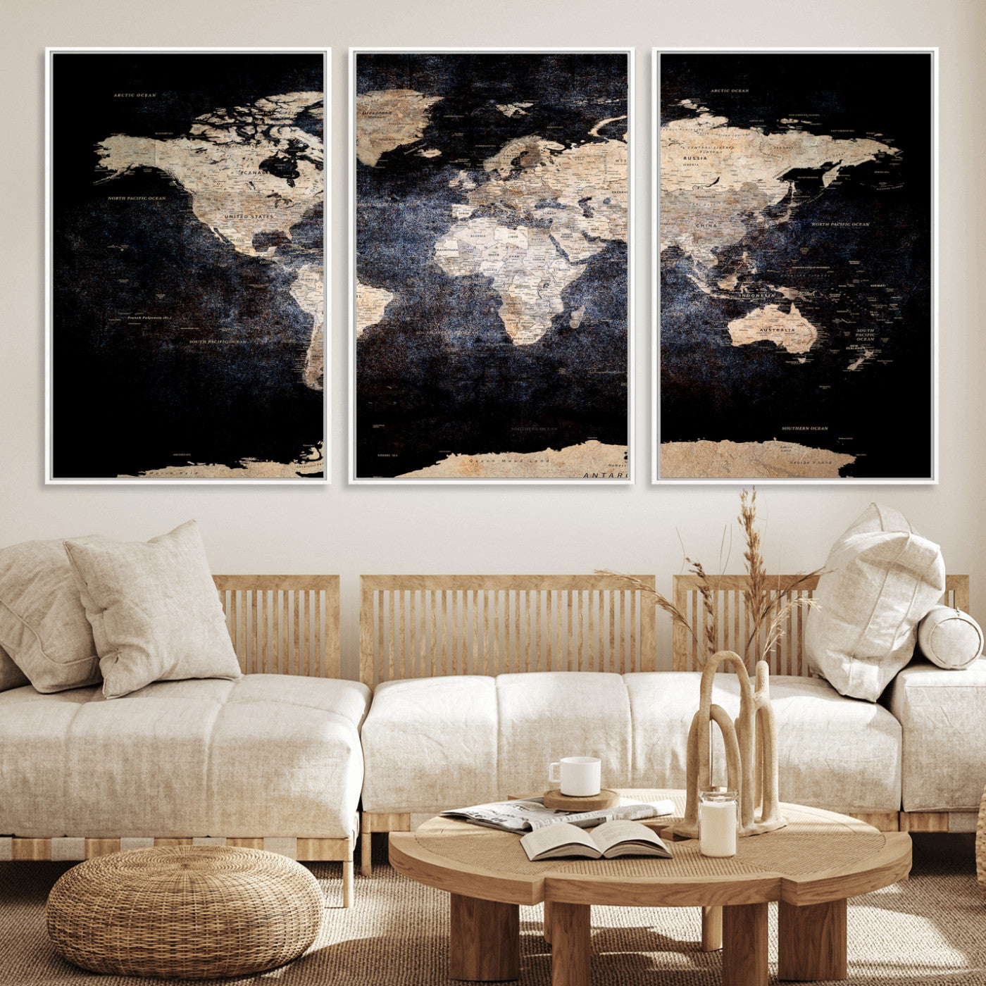 56713386-MGV-CV-36X24 - World Map Wall Art Canvas Print, Modern Decorative Framed Map Artwork Prints for Living Room, Office, Bedroom Wall Decor