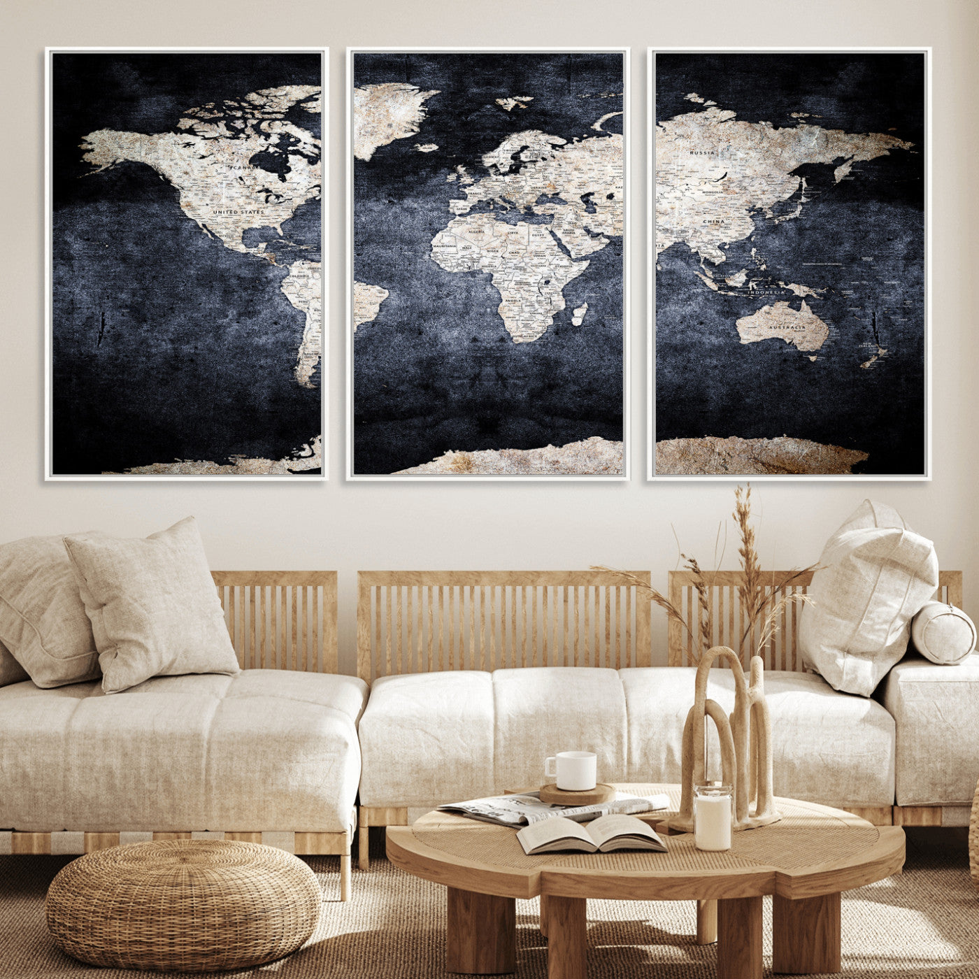 41193404-MGV-CV-36X24 - World Map Wall Art Canvas Print, Modern Decorative Framed Map Artwork Prints for Living Room, Office, Bedroom Wall Decor