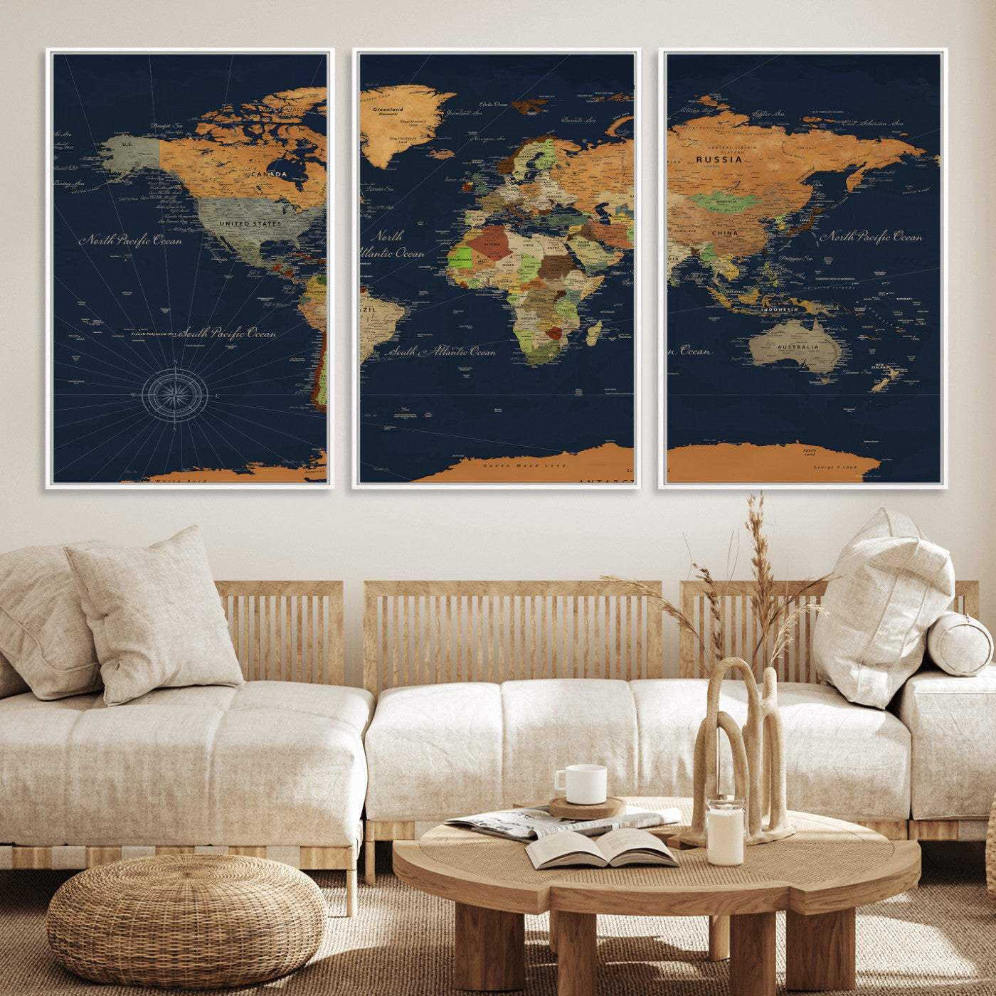 11715182-MGV-CV-36X24 - World Map Wall Art Canvas Print, Modern Decorative Framed Map Artwork Prints for Living Room, Office, Bedroom Wall Decor