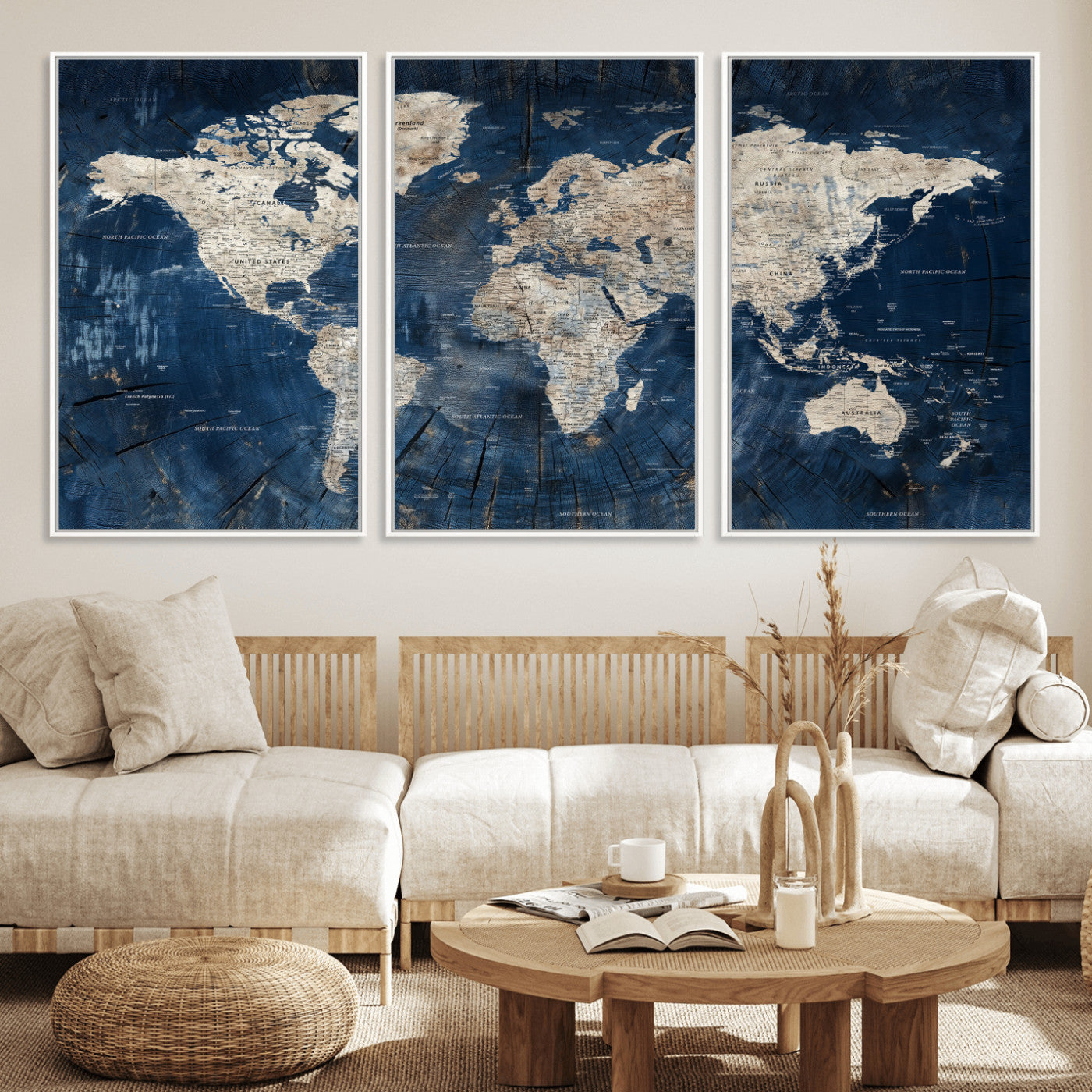 56126010-MGV-CV-36X24 - World Map Wall Art Canvas Print, Modern Decorative Framed Map Artwork Prints for Living Room, Office, Bedroom Wall Decor
