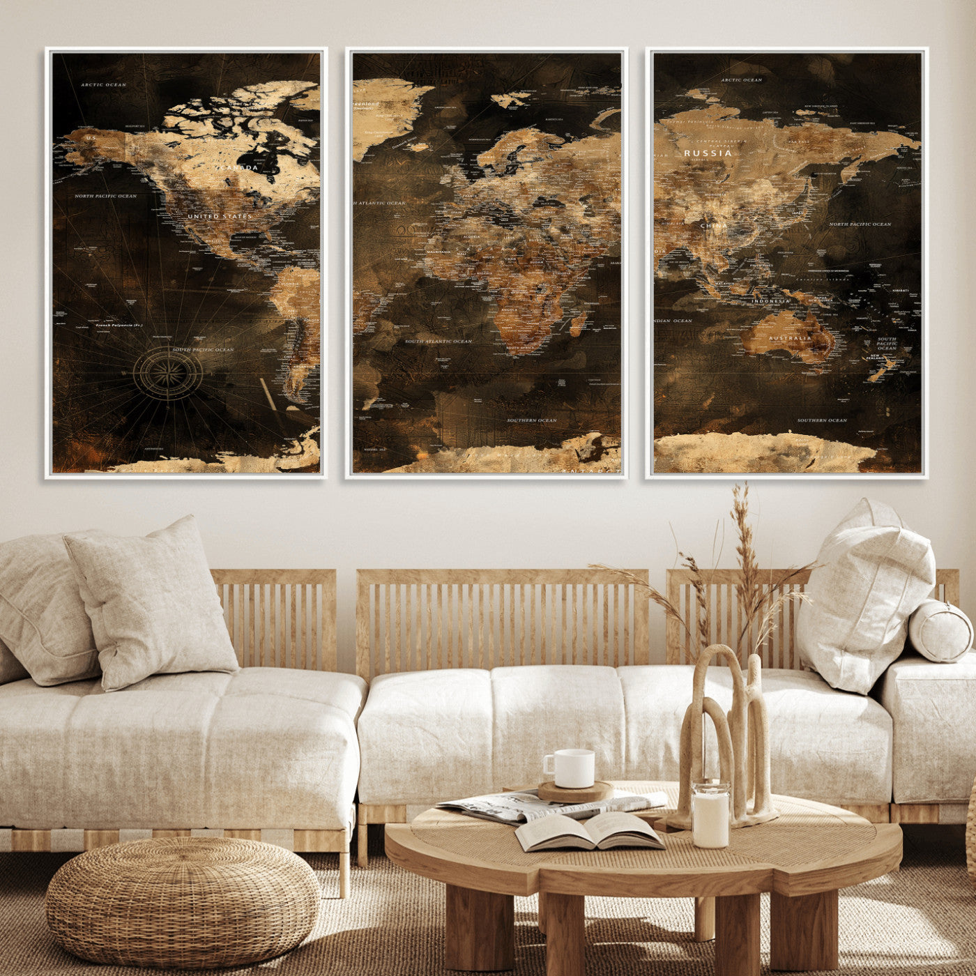 97742922-MGV-CV-36X24 - World Map Wall Art Canvas Print, Modern Decorative Framed Map Artwork Prints for Living Room, Office, Bedroom Wall Decor