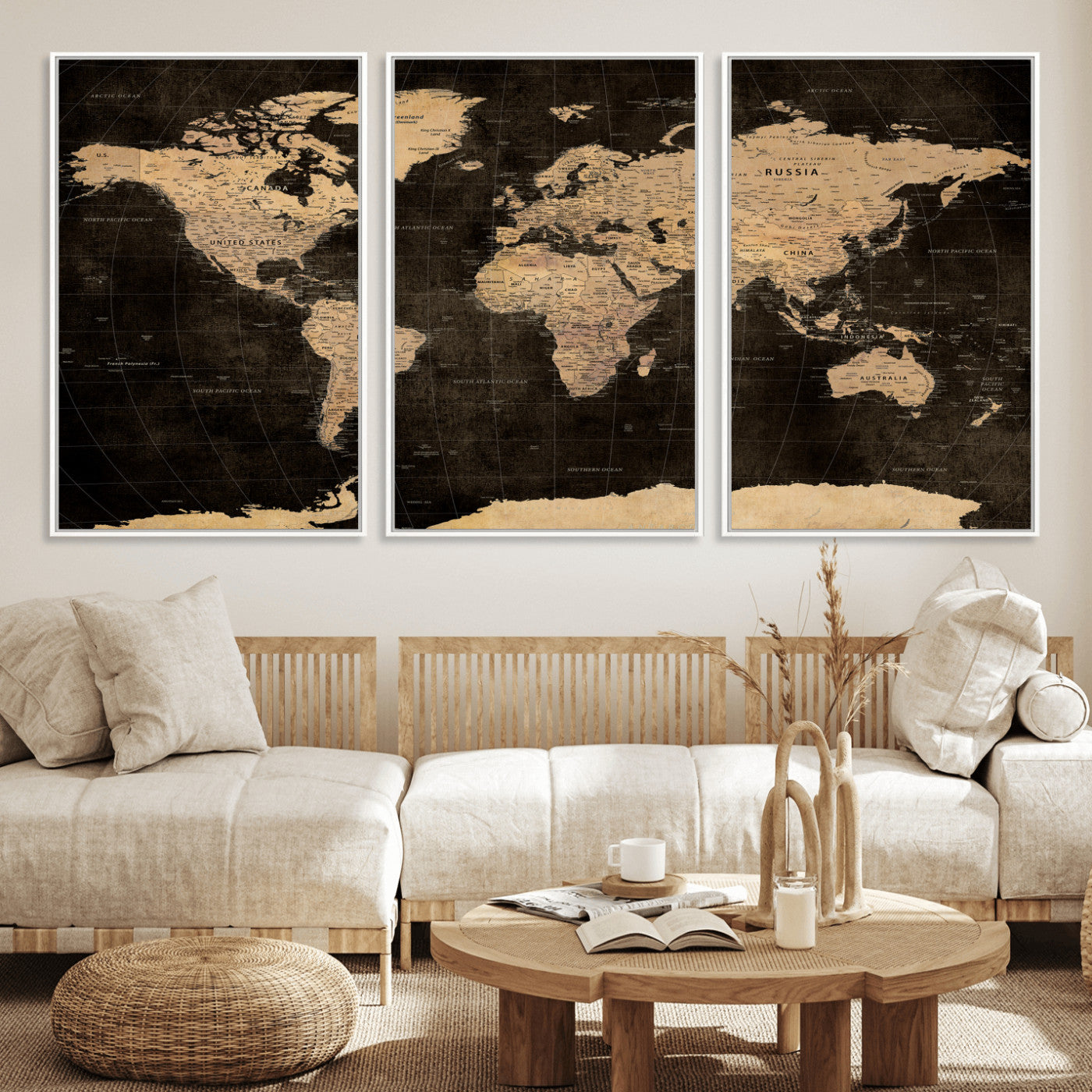 17790470-MGV-CV-36X24 - World Map Wall Art Canvas Print, Modern Decorative Framed Map Artwork Prints for Living Room, Office, Bedroom Wall Decor
