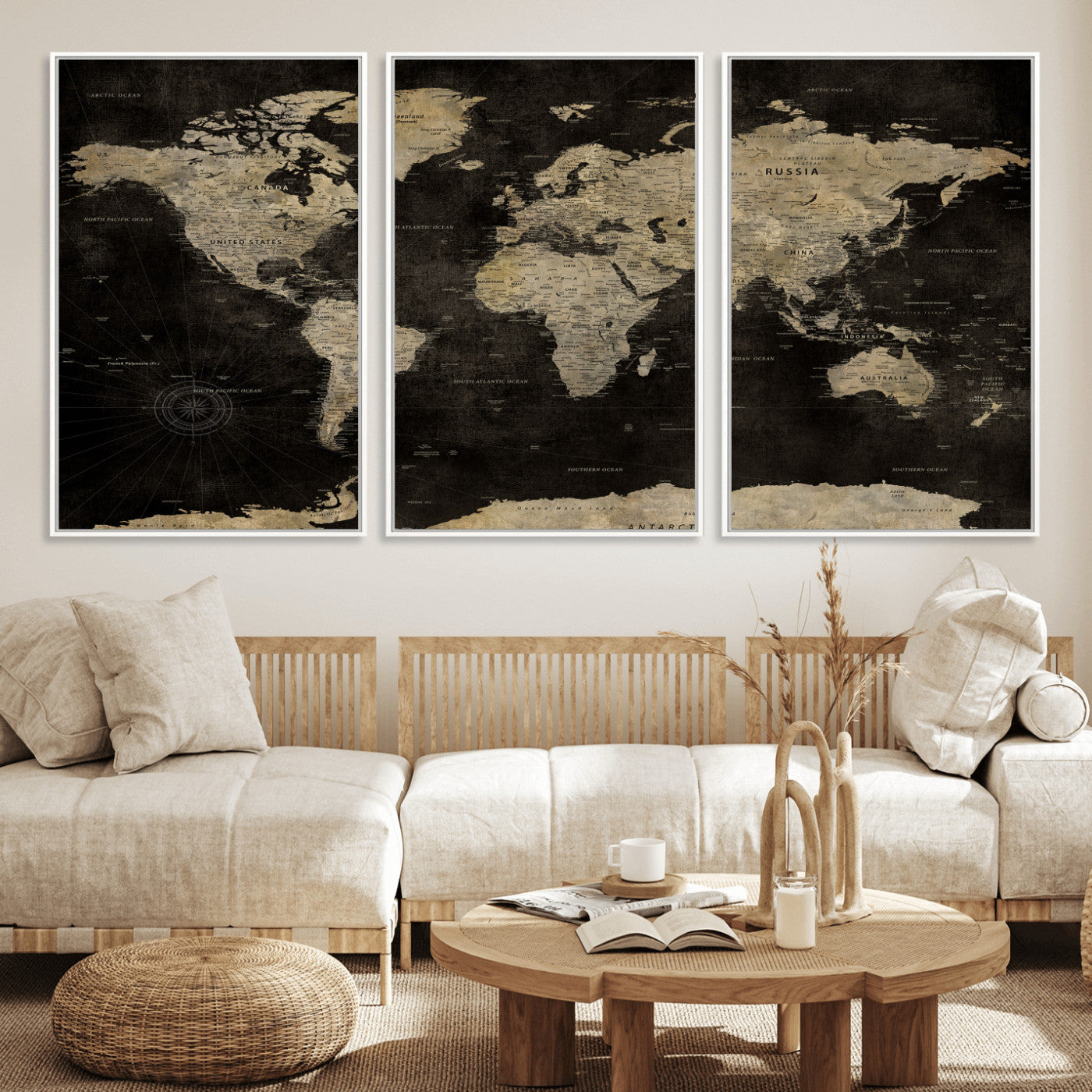 60653880-MGV-CV-36X24 - World Map Wall Art Canvas Print, Modern Decorative Framed Map Artwork Prints for Living Room, Office, Bedroom Wall Decor