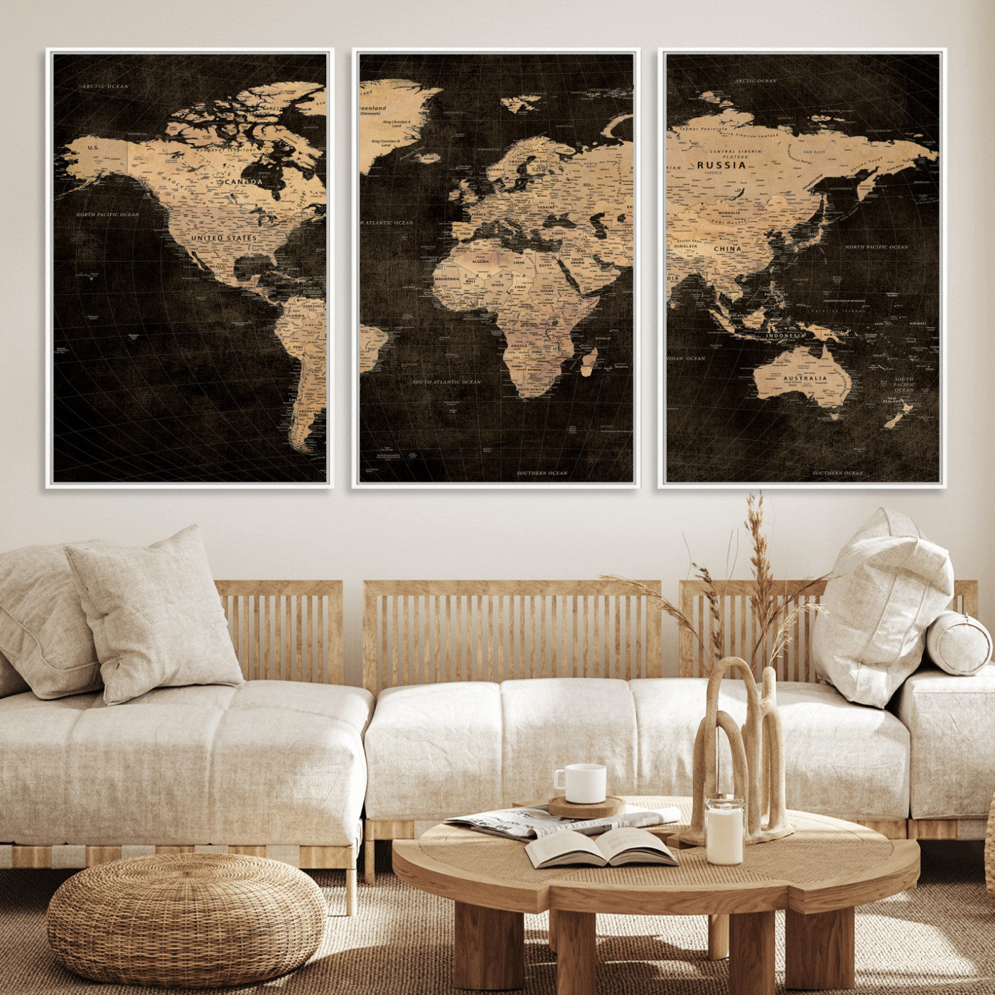 15118265-MGV-CV-36X24 - World Map Wall Art Canvas Print, Modern Decorative Framed Map Artwork Prints for Living Room, Office, Bedroom Wall Decor