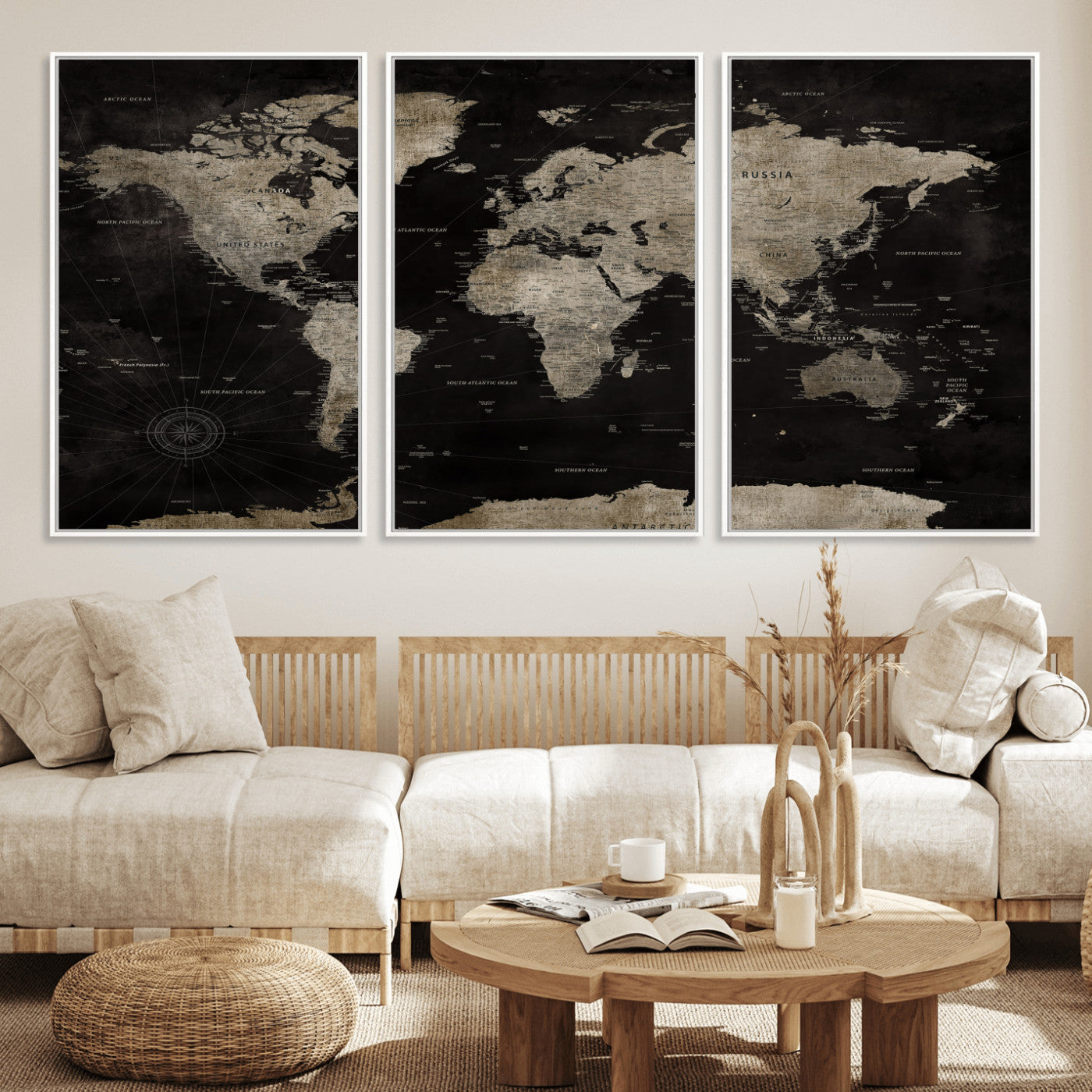 56225956-MGV-CV-36X24 - World Map Wall Art Canvas Print, Modern Decorative Framed Map Artwork Prints for Living Room, Office, Bedroom Wall Decor
