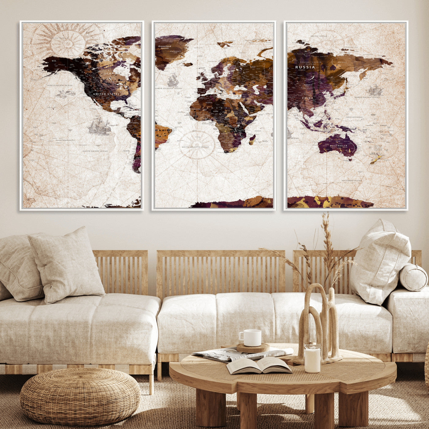 53400857-MGV-CV-36X24 - World Map Wall Art Canvas Print, Modern Decorative Framed Map Artwork Prints for Living Room, Office, Bedroom Wall Decor