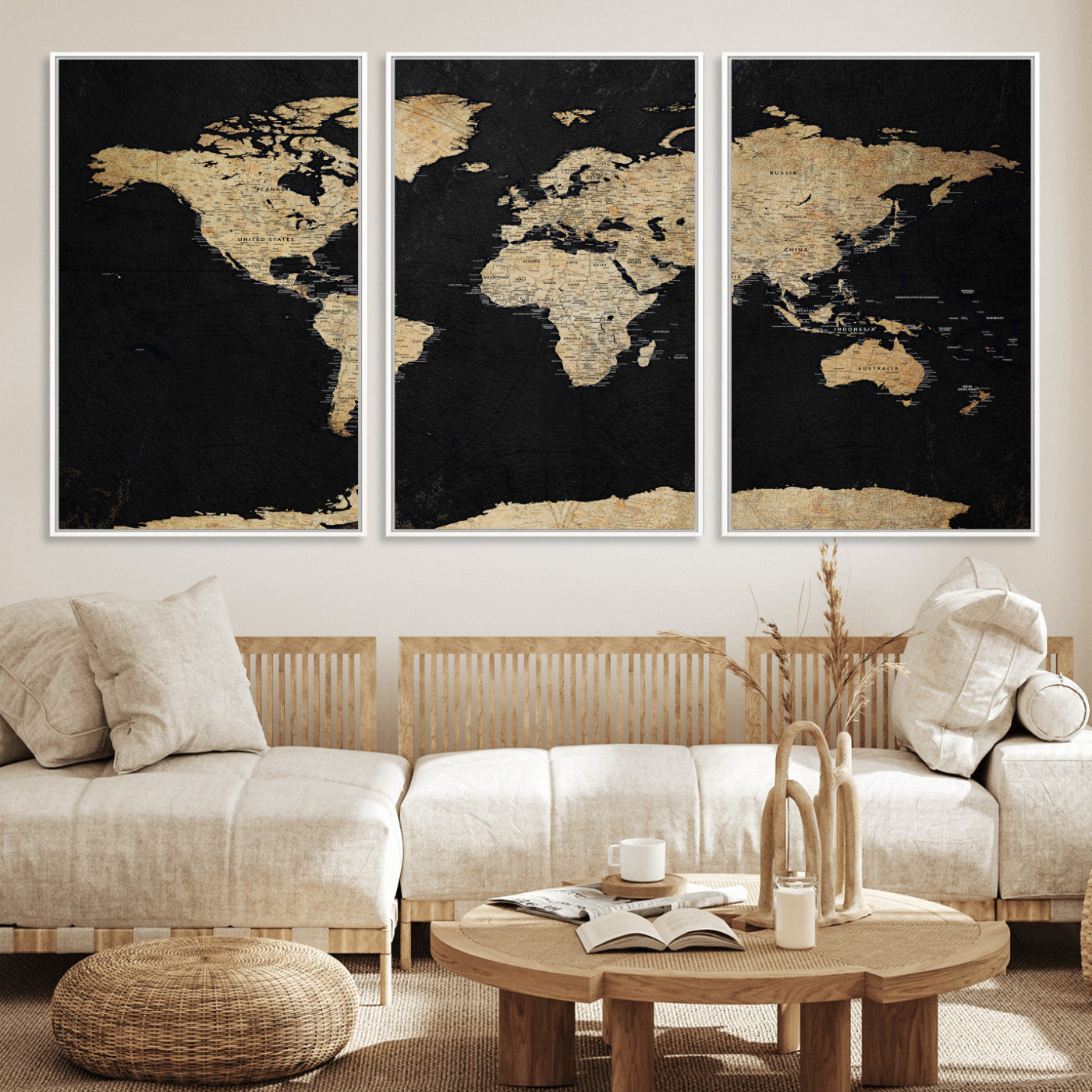 71518849-MGV-CV-36X24 - World Map Wall Art Canvas Print, Modern Decorative Framed Map Artwork Prints for Living Room, Office, Bedroom Wall Decor