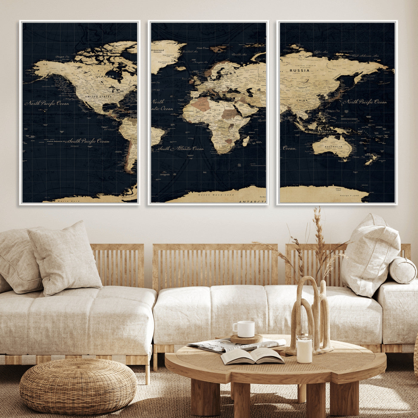 45063434-MGV-CV-36X24 - World Map Wall Art Canvas Print, Modern Decorative Framed Map Artwork Prints for Living Room, Office, Bedroom Wall Decor