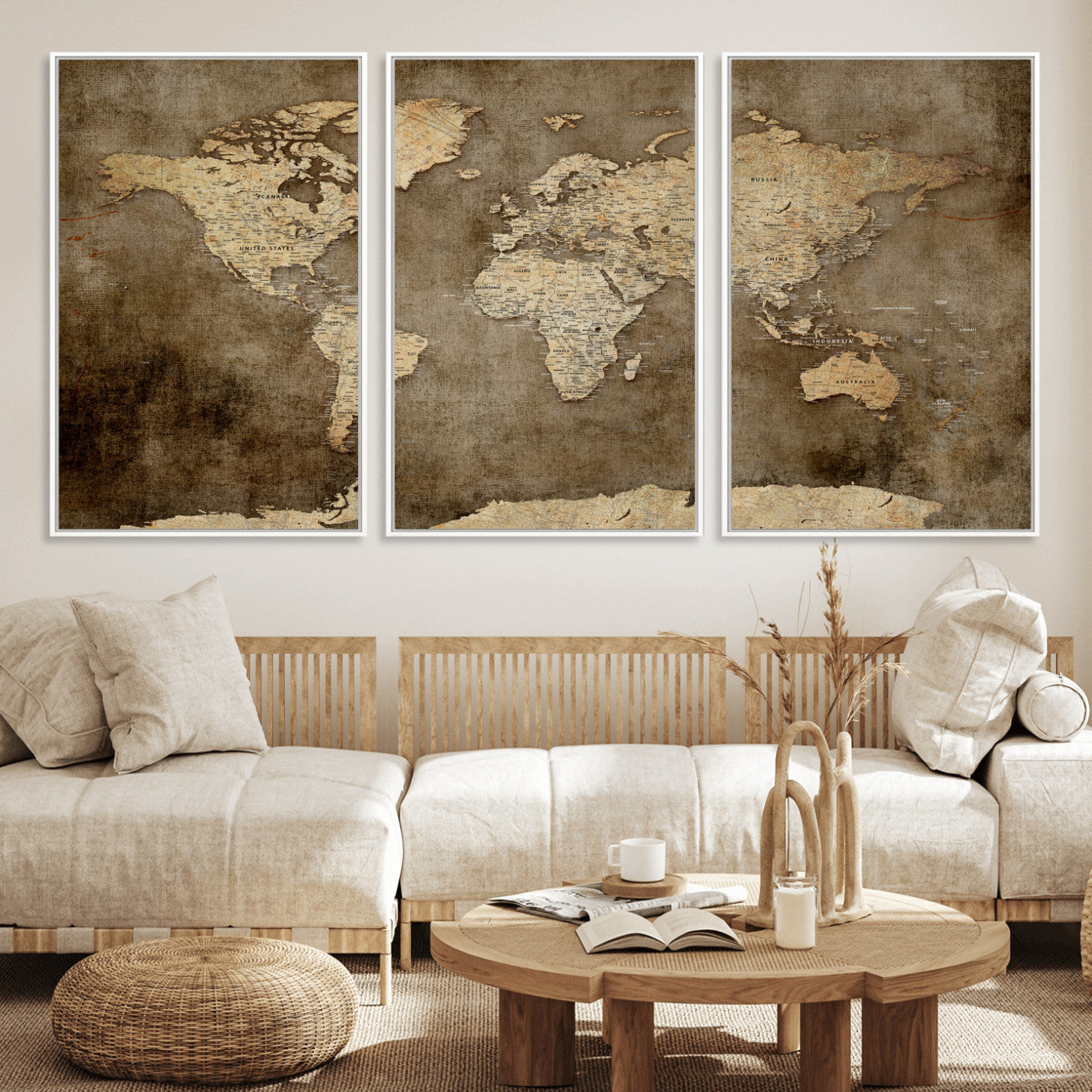 35847542-MGV-CV-36X24 - World Map Wall Art Canvas Print, Modern Decorative Framed Map Artwork Prints for Living Room, Office, Bedroom Wall Decor