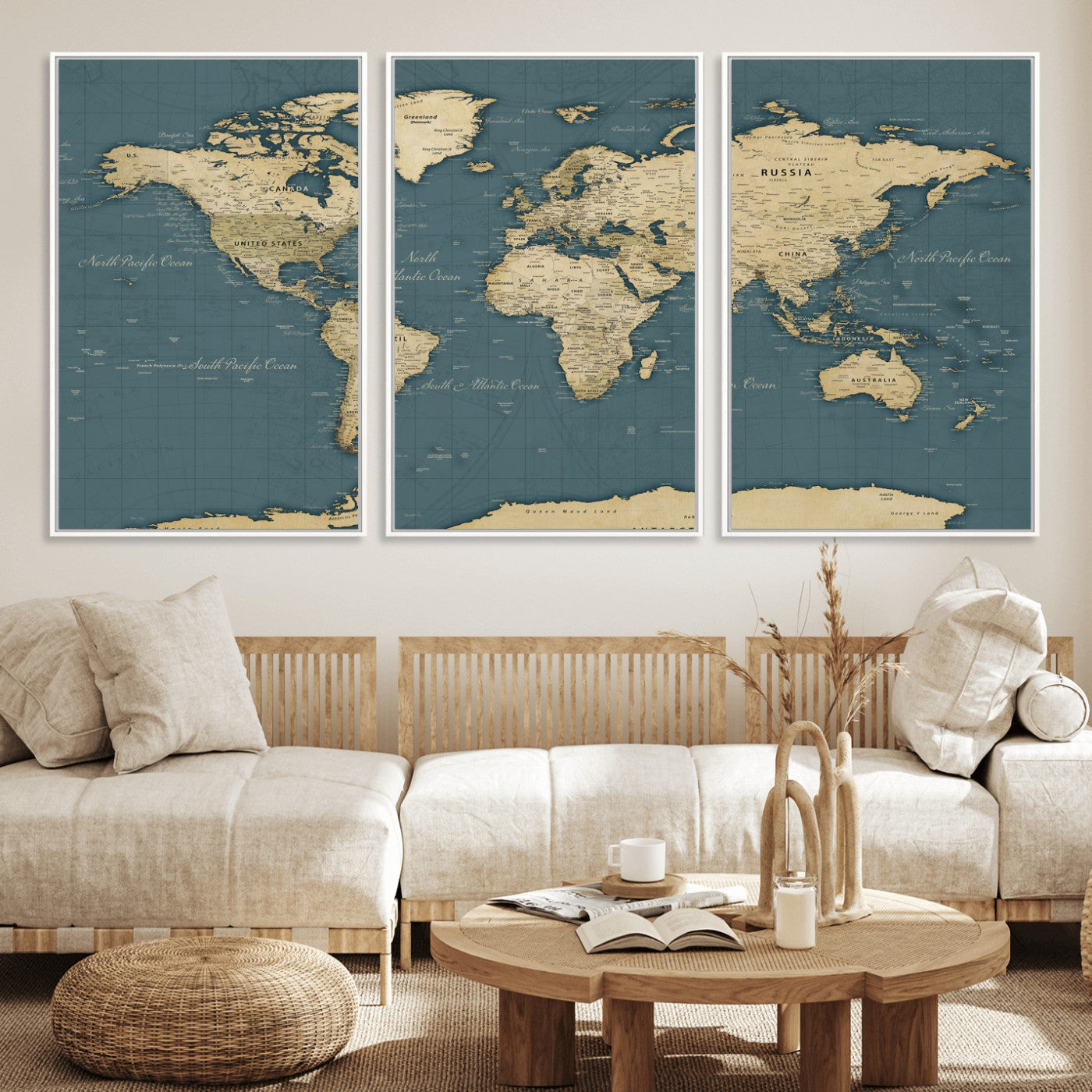 99599383-MGV-CV-36X24 - World Map Wall Art Canvas Print, Modern Decorative Framed Map Artwork Prints for Living Room, Office, Bedroom Wall Decor