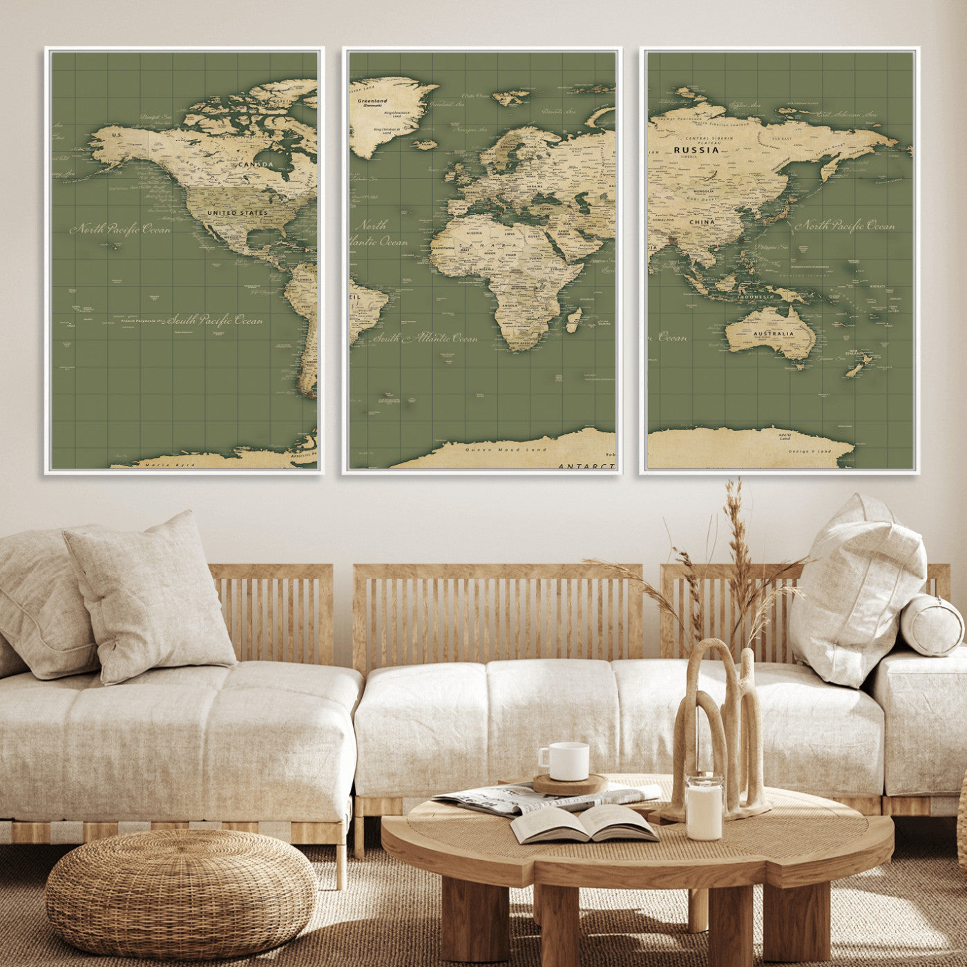 13750241-MGV-CV-36X24 - World Map Wall Art Canvas Print, Modern Decorative Framed Map Artwork Prints for Living Room, Office, Bedroom Wall Decor
