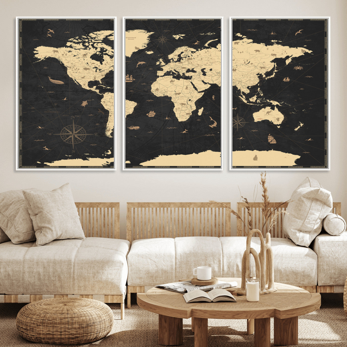 75220264-MGV-CV-36X24 - World Map Wall Art Canvas Print, Modern Decorative Framed Map Artwork Prints for Living Room, Office, Bedroom Wall Decor