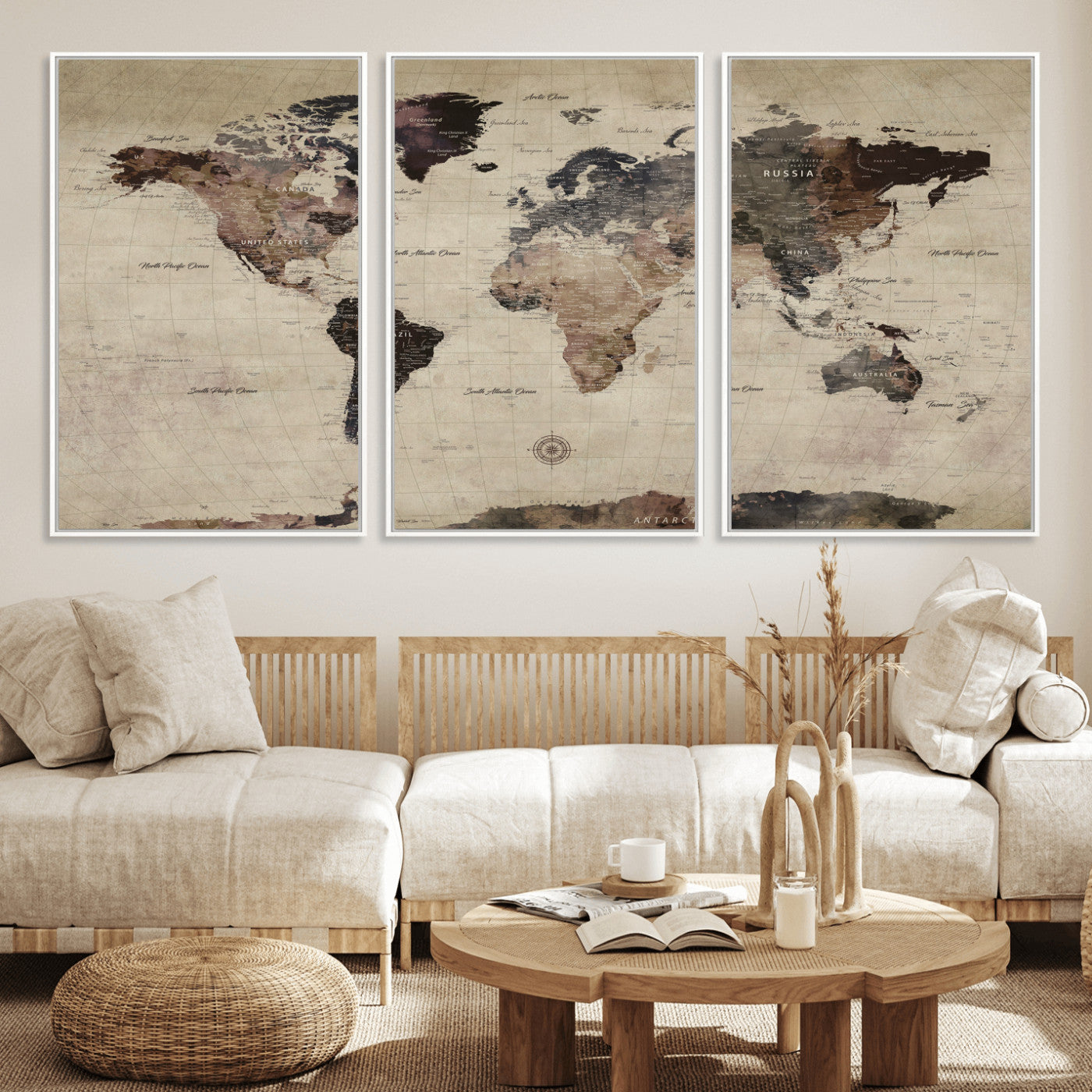 60560672-MGV-CV-36X24 - World Map Wall Art Canvas Print, Modern Decorative Framed Map Artwork Prints for Living Room, Office, Bedroom Wall Decor