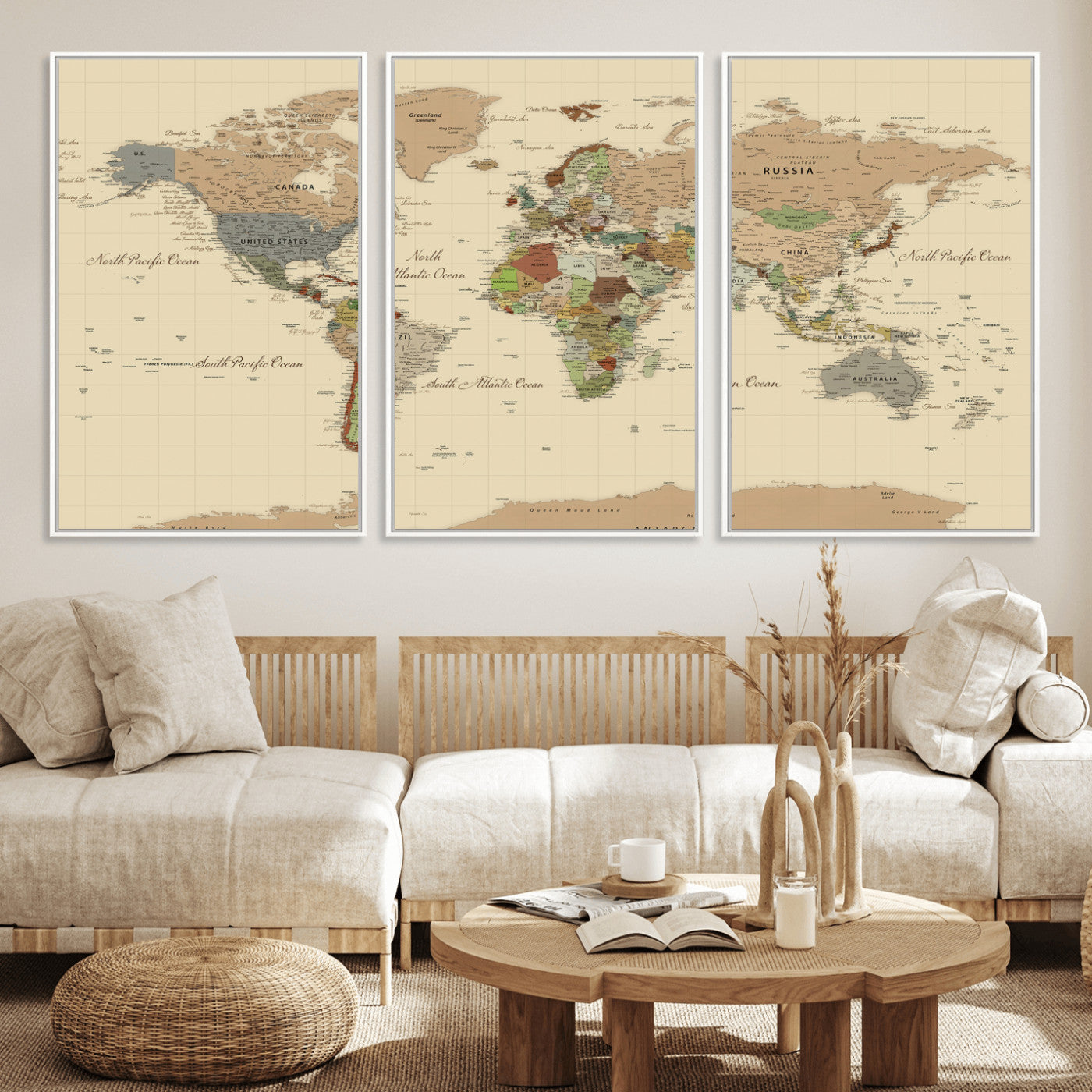 31407854-MGV-CV-36X24 - World Map Wall Art Canvas Print, Modern Decorative Framed Map Artwork Prints for Living Room, Office, Bedroom Wall Decor