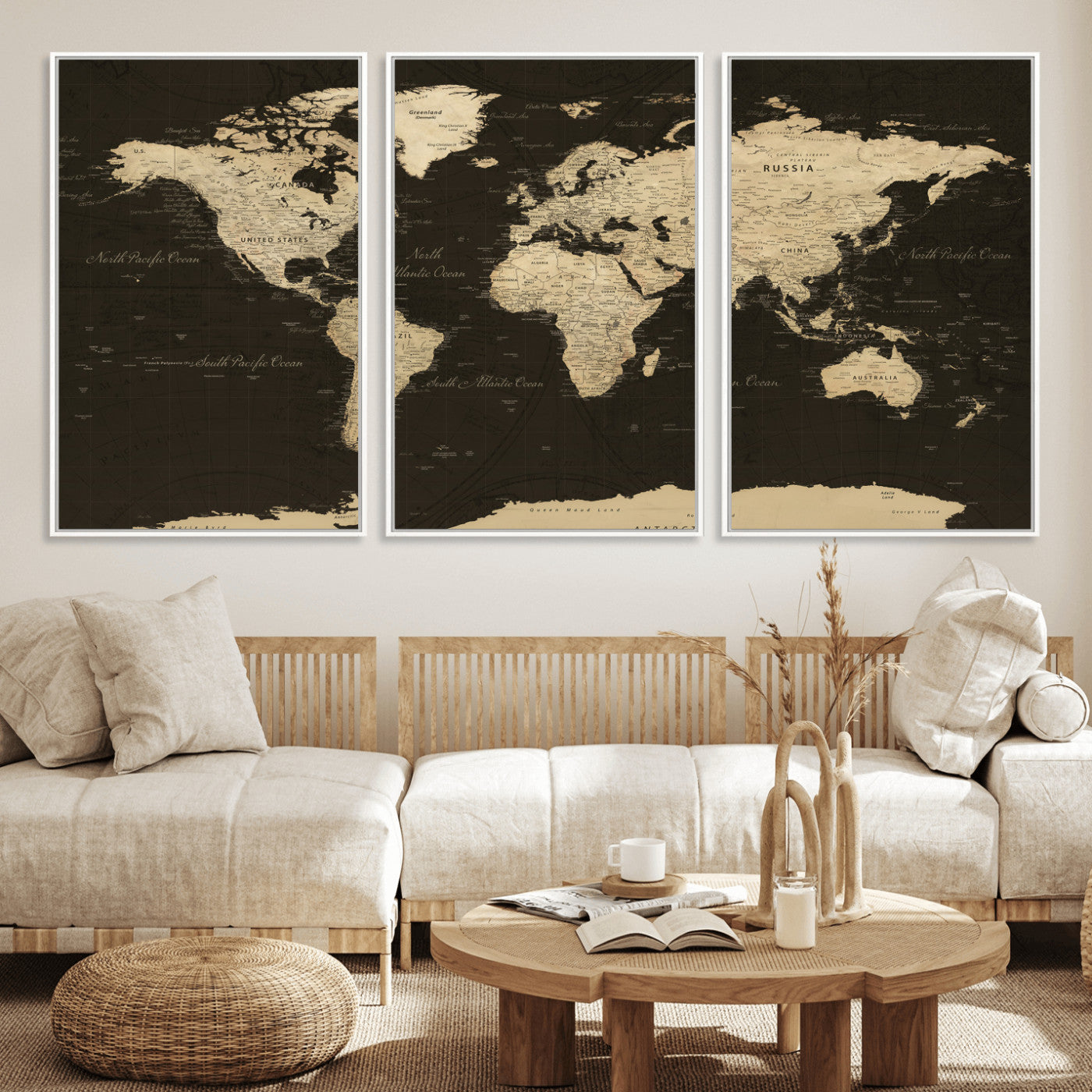 89024244-MGV-CV-36X24 - World Map Wall Art Canvas Print, Modern Decorative Framed Map Artwork Prints for Living Room, Office, Bedroom Wall Decor