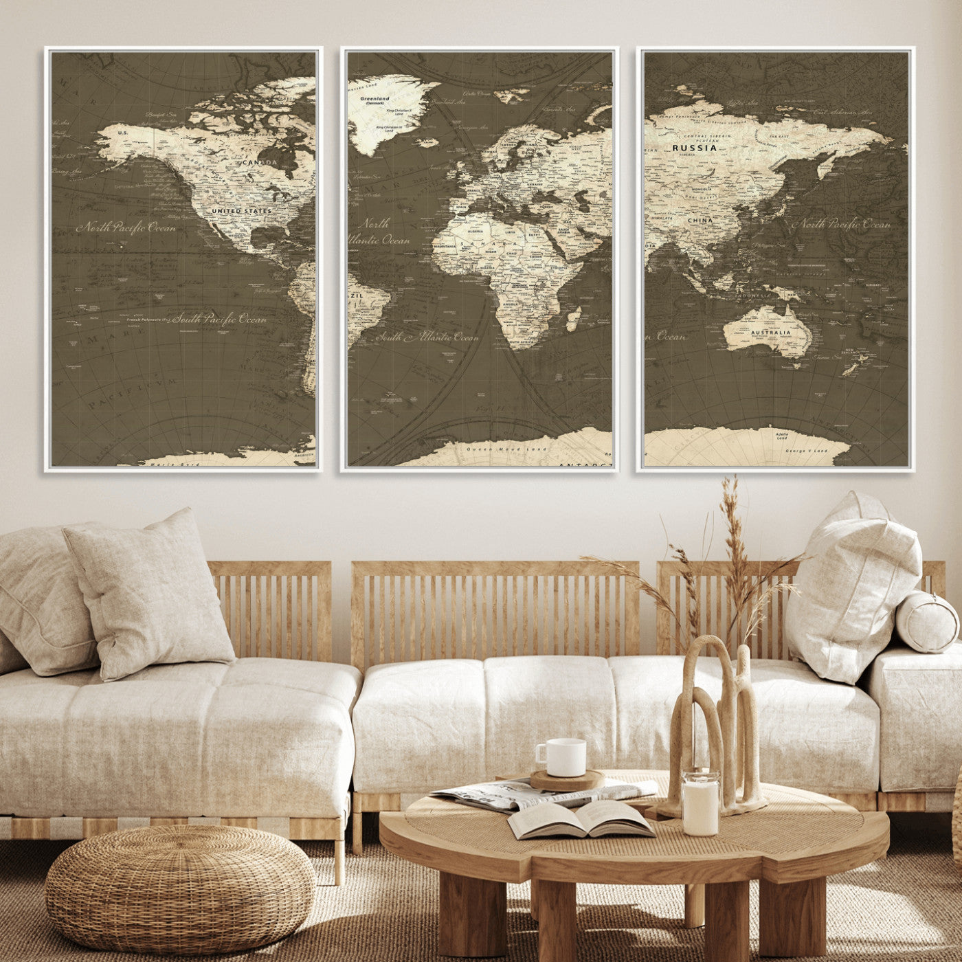33202610-MGV-CV-36X24 - World Map Wall Art Canvas Print, Modern Decorative Framed Map Artwork Prints for Living Room, Office, Bedroom Wall Decor