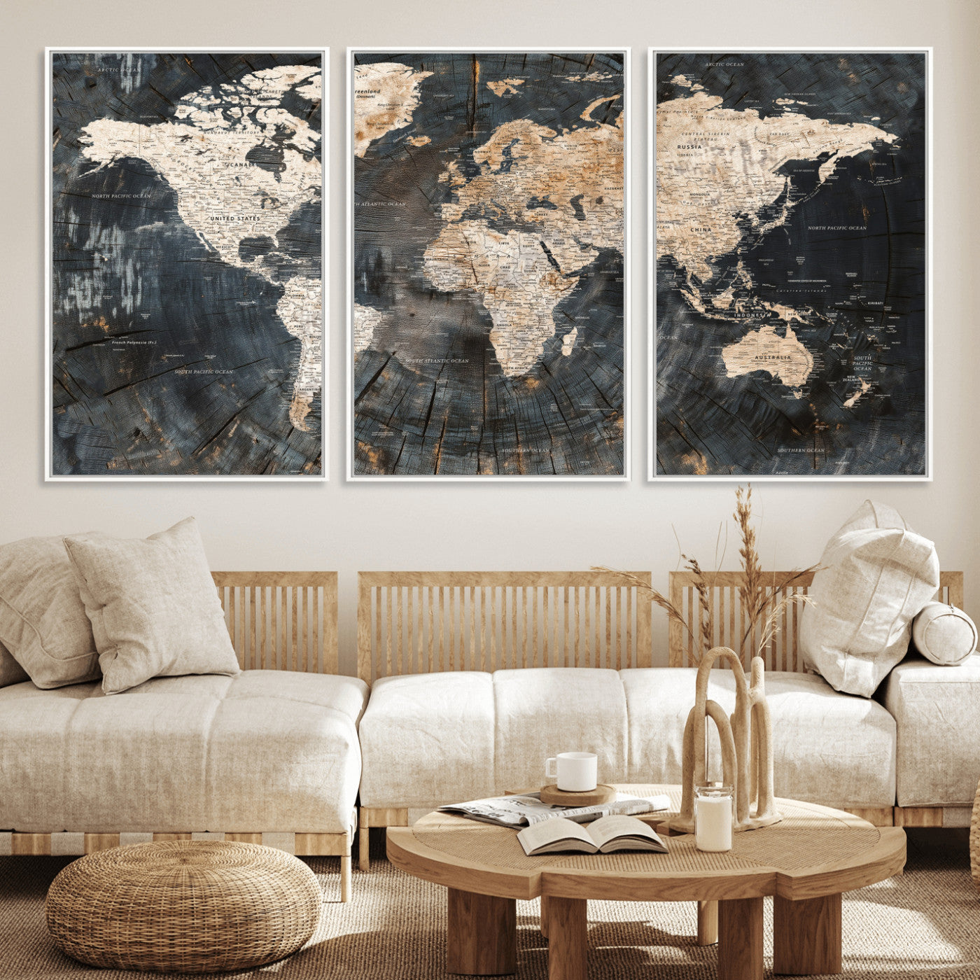 89162112-MGV-CV-36X24 - World Map Wall Art Canvas Print, Modern Decorative Framed Map Artwork Prints for Living Room, Office, Bedroom Wall Decor