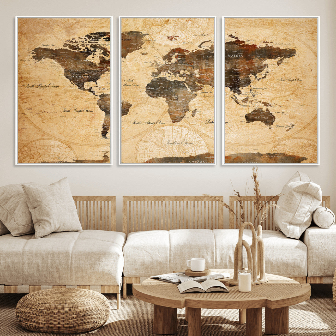 63156625-MGV-CV-36X24 - World Map Wall Art Canvas Print, Modern Decorative Framed Map Artwork Prints for Living Room, Office, Bedroom Wall Decor