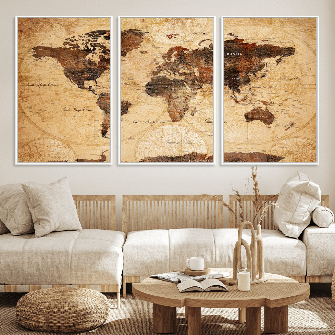 40760475-MGV-CV-36X24 - World Map Wall Art Canvas Print, Modern Decorative Framed Map Artwork Prints for Living Room, Office, Bedroom Wall Decor