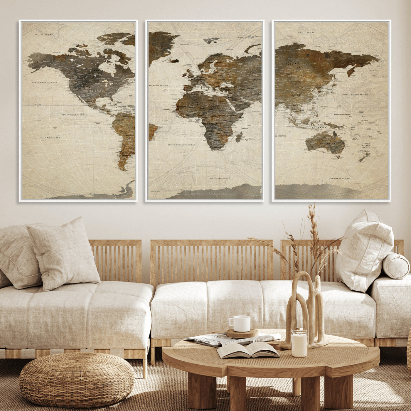 49623468-MGV-CV-36X24 - World Map Wall Art Canvas Print, Modern Decorative Framed Map Artwork Prints for Living Room, Office, Bedroom Wall Decor