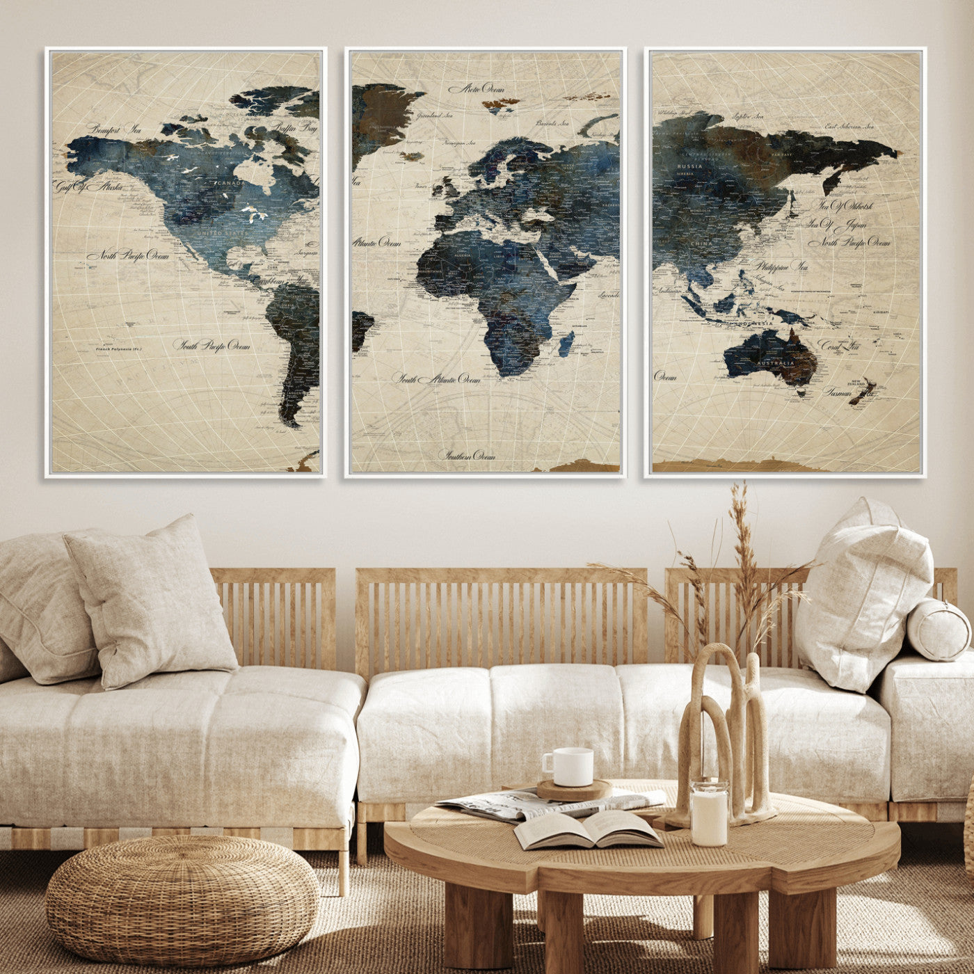72927803-MGV-CV-36X24 - World Map Wall Art Canvas Print, Modern Decorative Framed Map Artwork Prints for Living Room, Office, Bedroom Wall Decor