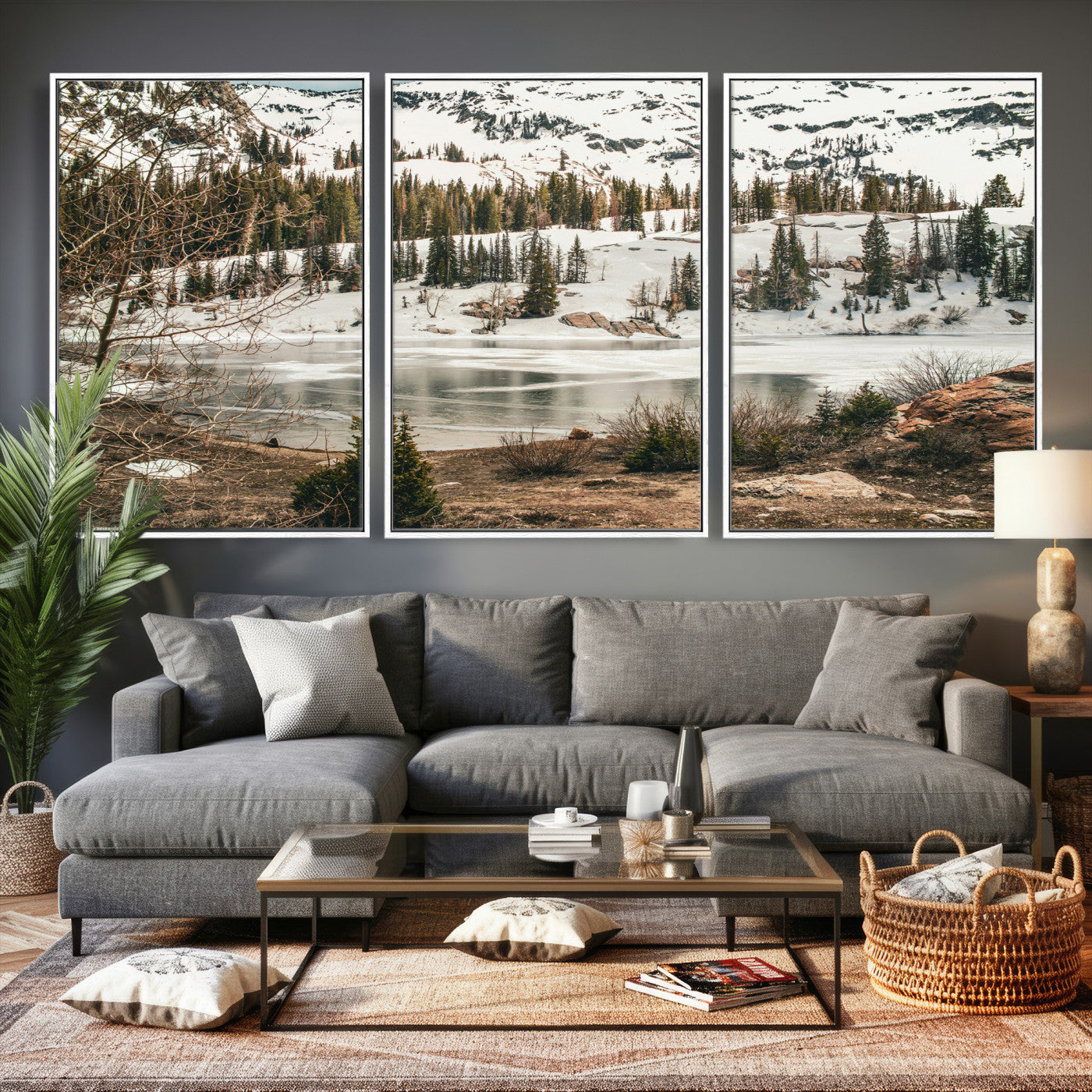10336249-MGV-CV-36X24 - Snowy Mountain Landscape Wall Art Canvas Print, Alpine Pine Forest Winter Nature Wall Decor for Living Room and Office