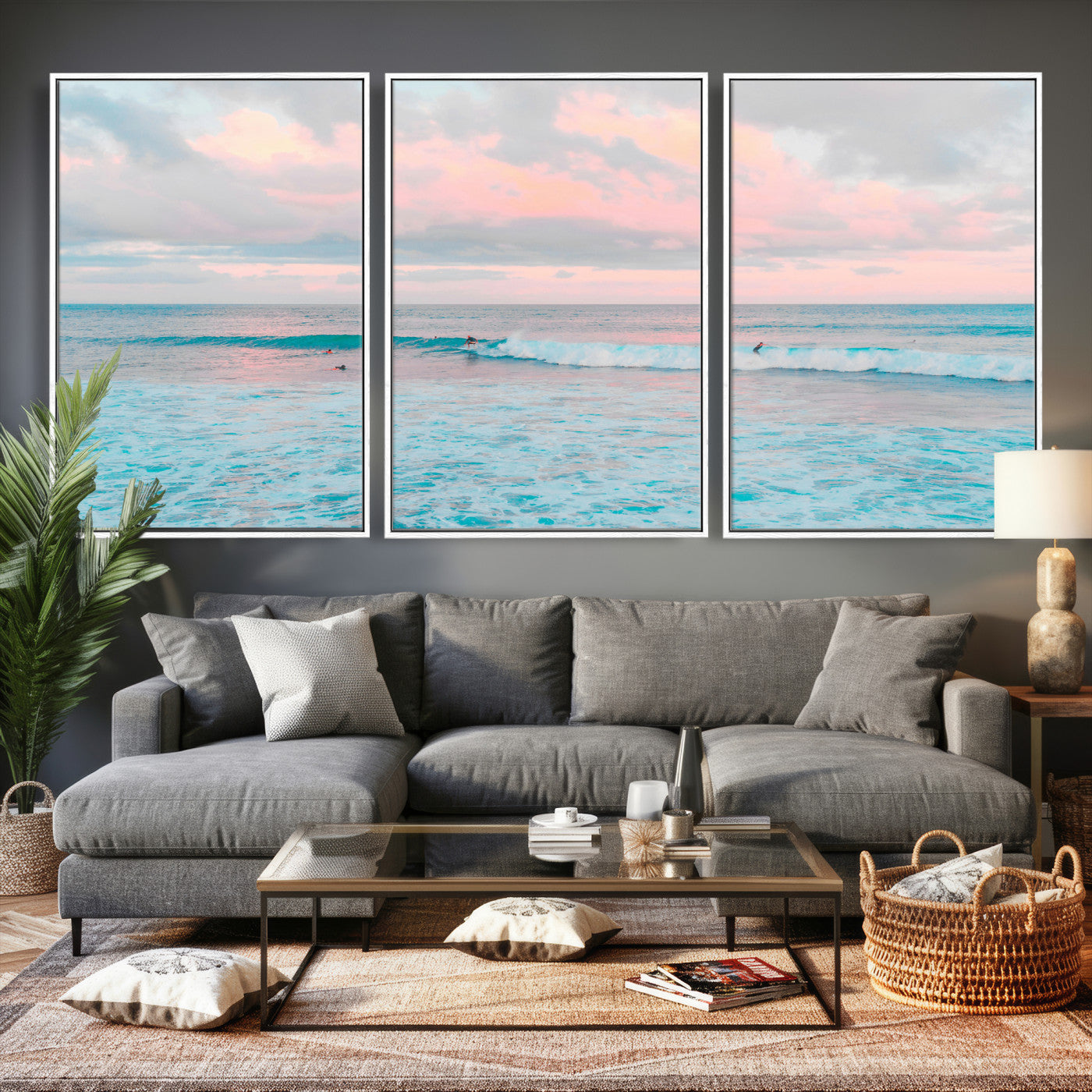 73216461-MGV-CV-36X24 - Ocean Wave Wall Art Canvas Print, Pastel Surf Seascape Photography, Coastal Beach Wall Decor