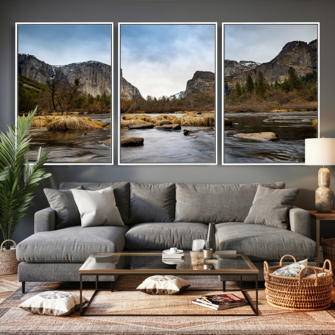 20458404-MGV-CV-36X24 - Yosemite Valley Mountain Landscape Wall Art Canvas Print, Granite Cliff Forest Valley Canvas Print, California National Park Scenic Art Printing