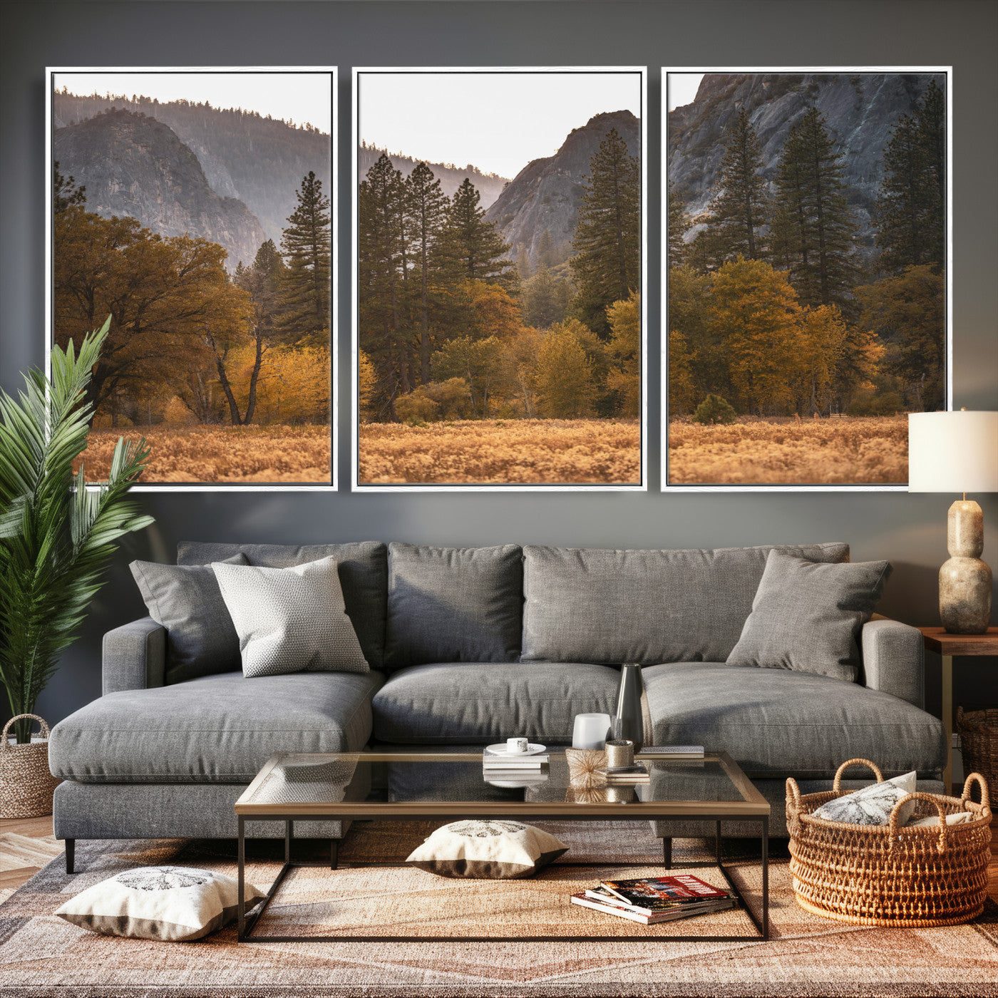 61682763-MGV-CV-36X24 - Yosemite Valley Autumn Forest Landscape Wall Art Canvas Print, Granite Mountain Pine Trees Canvas Print, California National Park Fall Scenic Art Printing