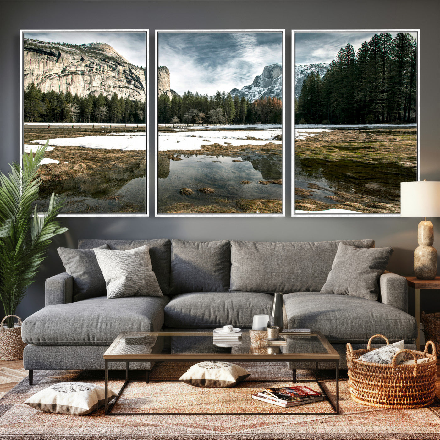 14527348-MGV-CV-36X24 - Yosemite Valley Mountain Landscape Wall Art Canvas Print, Granite Cliff Forest Valley Canvas Print, California National Park Scenic Art Printing