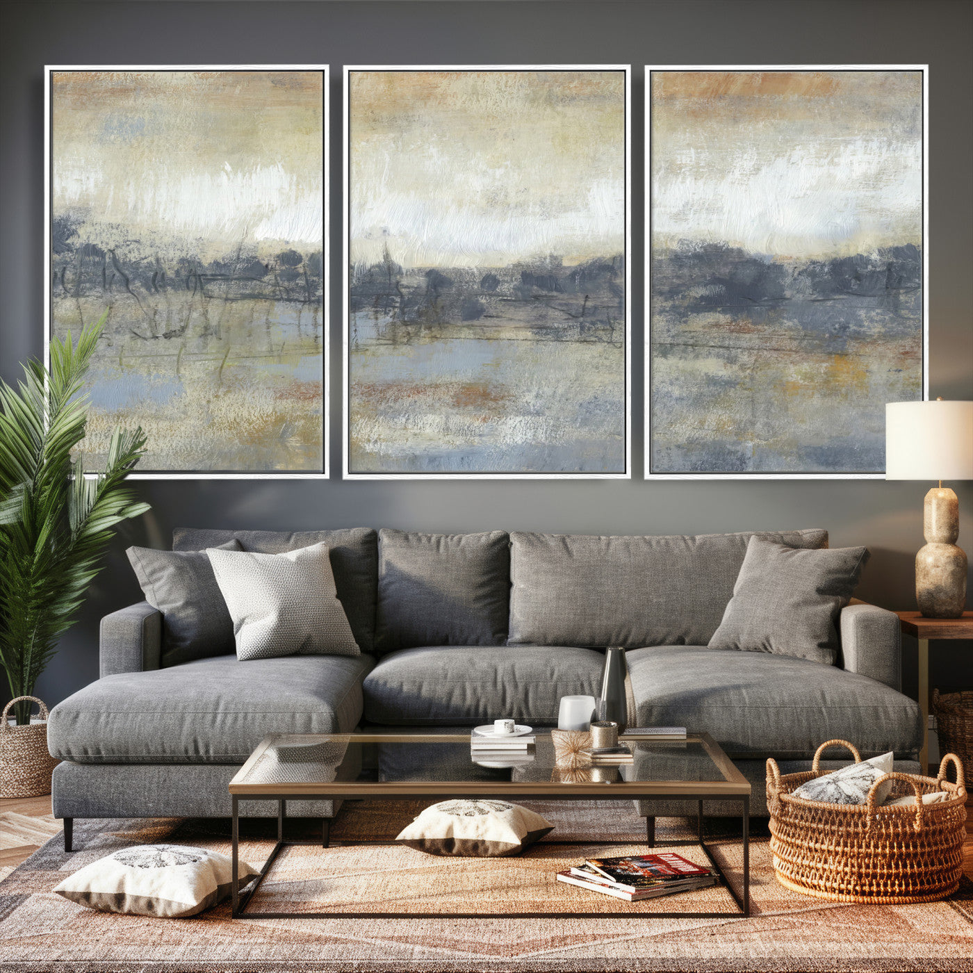 73973590-MGV-CV-36X24 - Abstract Neutral Landscape Painting Wall Art Canvas Print, Modern Minimal Texture Horizon Canvas Print, Beige Gray Contemporary Abstract Art Printing