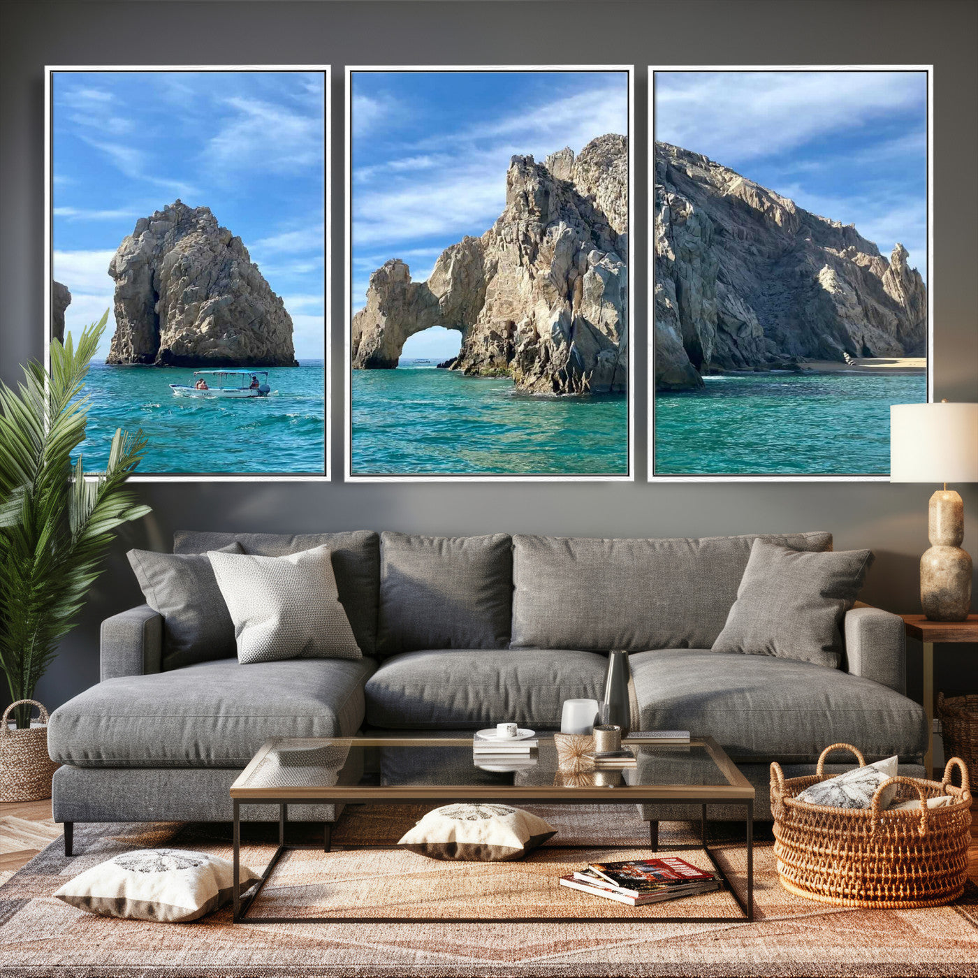20946478-MGV-CV-36X24 - El Arco Cabo San Lucas Ocean Arch Wall Art Canvas Print, Baja California Rock Arch Seascape Canvas Print, Mexico Coastal Landmark Scenic Art Printing