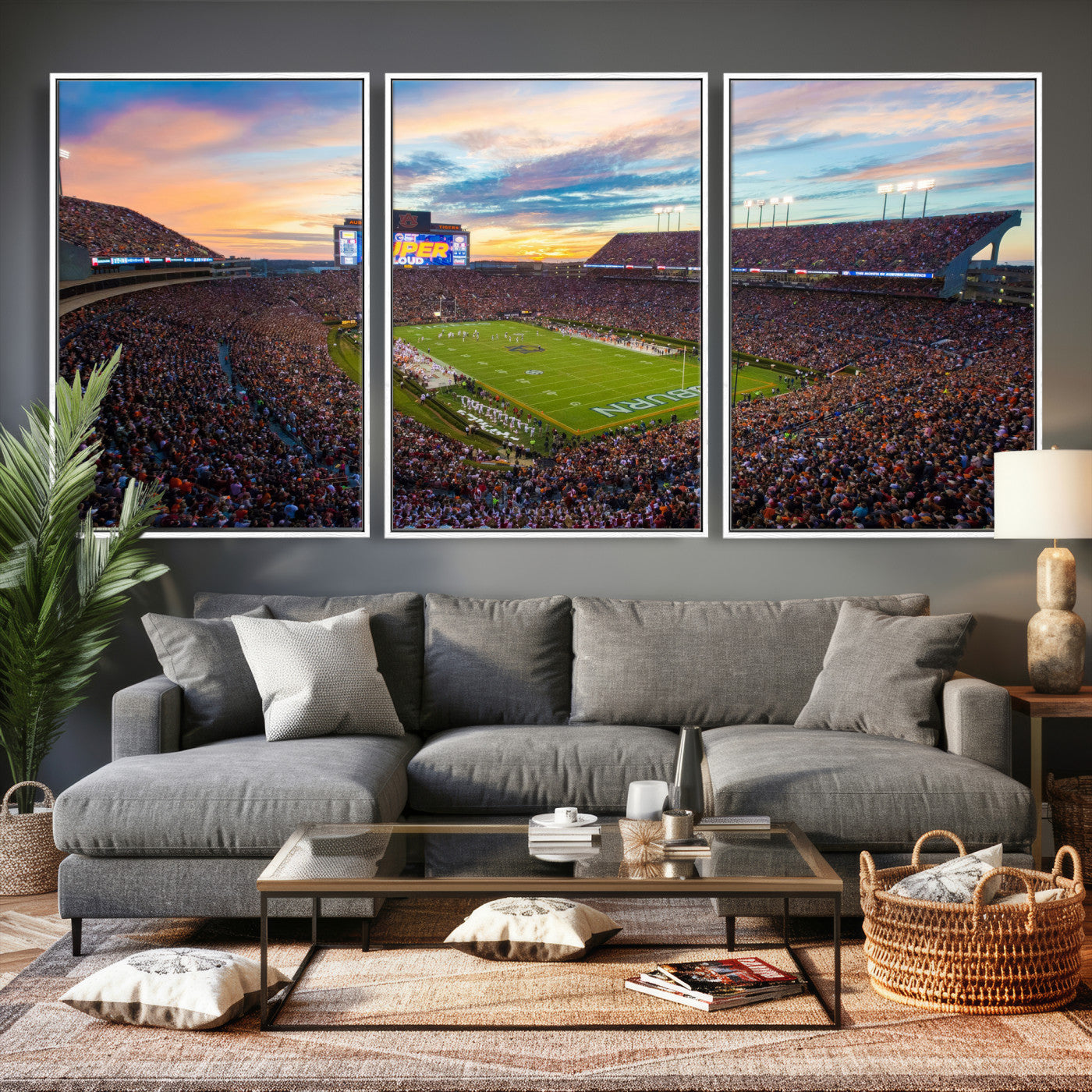 75203764-MGV-CV-36X24 - Auburn Stadium Sunset Wall Art Canvas Print, Jordan Hare Stadium Game Day Crowd, Auburn Tigers Football Artwork
