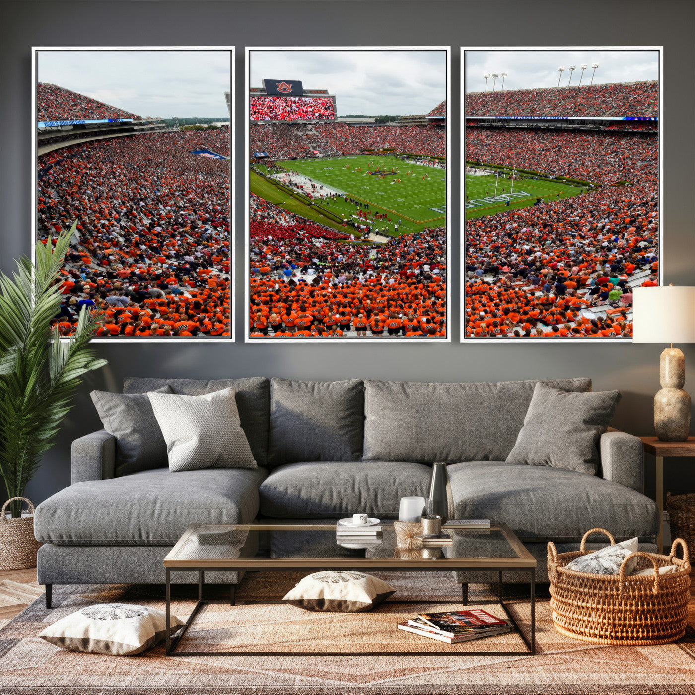 82562490-MGV-CV-36X24 - Auburn Stadium Sunset Wall Art Canvas Print, Jordan Hare Stadium Game Day Crowd, Auburn Tigers Football Artwork