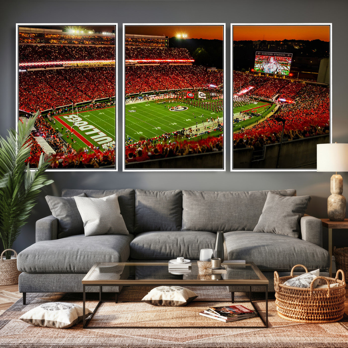 48894104-MGV-CV-36X24 - Georgia Bulldogs Stadium Wall Art Canvas Print, Sanford Stadium Night Game Panorama, College Football Crowd Wall Decor