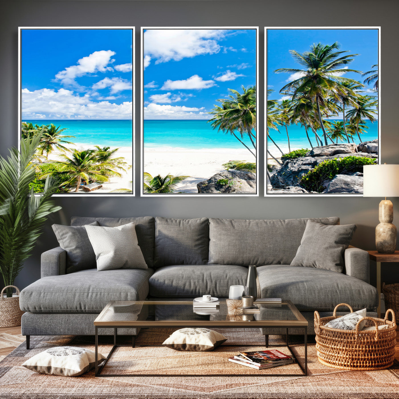 51097197-MGV-CV-36X24 - Tropical Beach Wall Art Canvas Print, Palm Tree Ocean Landscape Photography, Caribbean Coastal Artwork