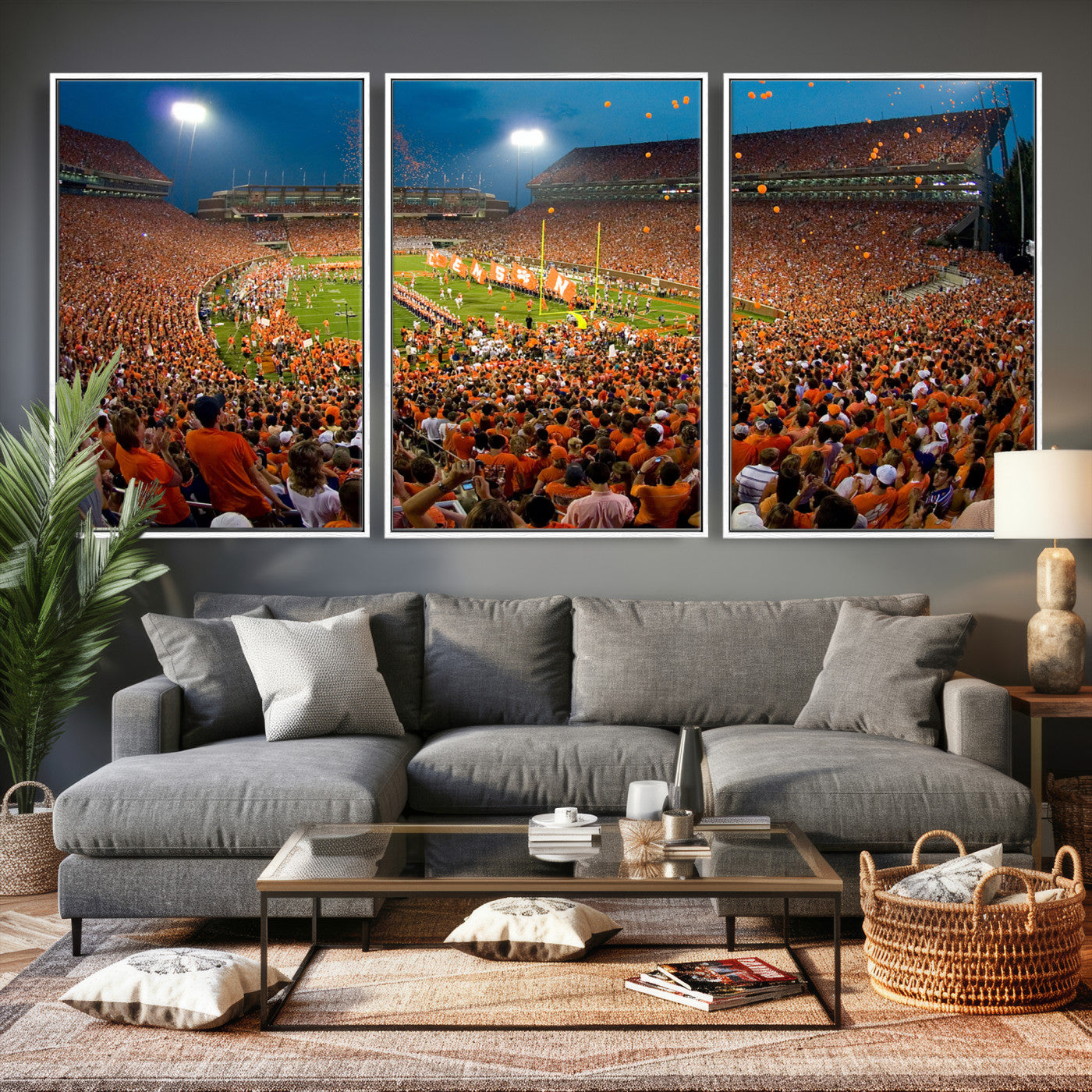 42850097-MGV-CV-36X24 - Clemson Tigers Memorial Stadium Wall Art Canvas Print, Death Valley Football Stadium Artwork, Packed Game Night Crowd Scene