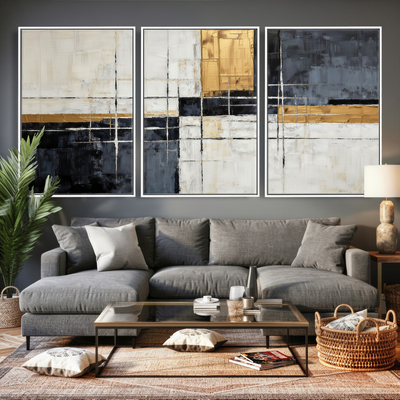 78975677-MGV-CV-36X24 - Gold Abstract Wall Art Canvas Print, Modern Luxury Geometric Painting Wall Decor for Living Room and Office