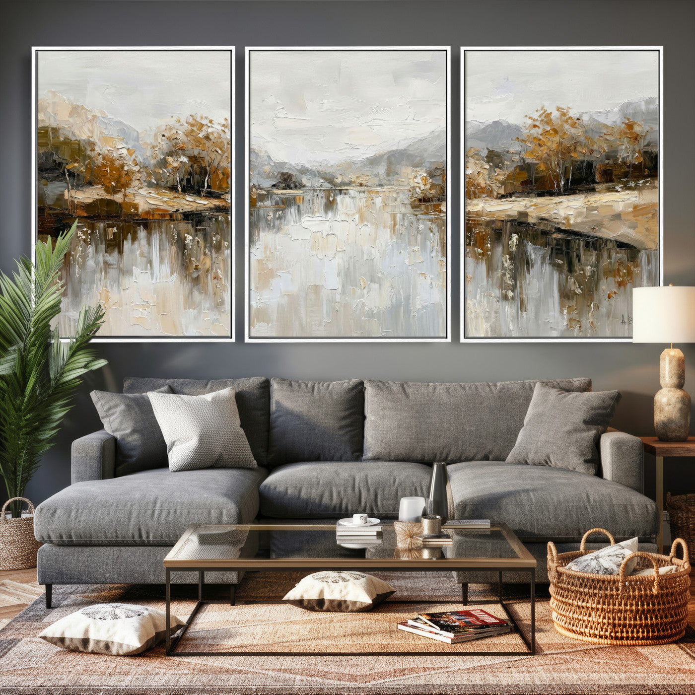 75820239-MGV-CV-36X24 - Abstract Landscape Wall Art Canvas Print, Modern Lake Printing Wall Decor for Contemporary Interiors