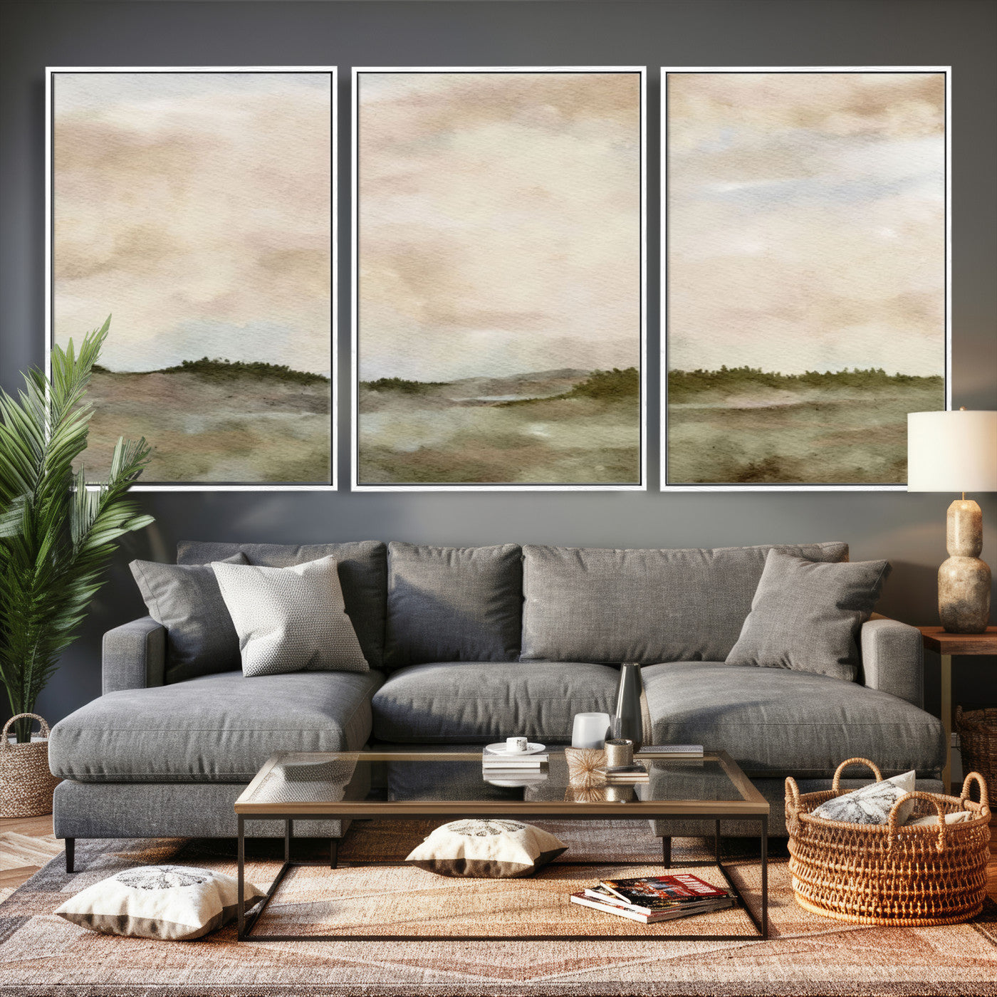 13578069-MGV-CV-36X24 - Abstract Landscape Wall Art Canvas Print, Watercolor Pastoral Landscape Painting Wall Decor for Modern Farmhouse Interiors