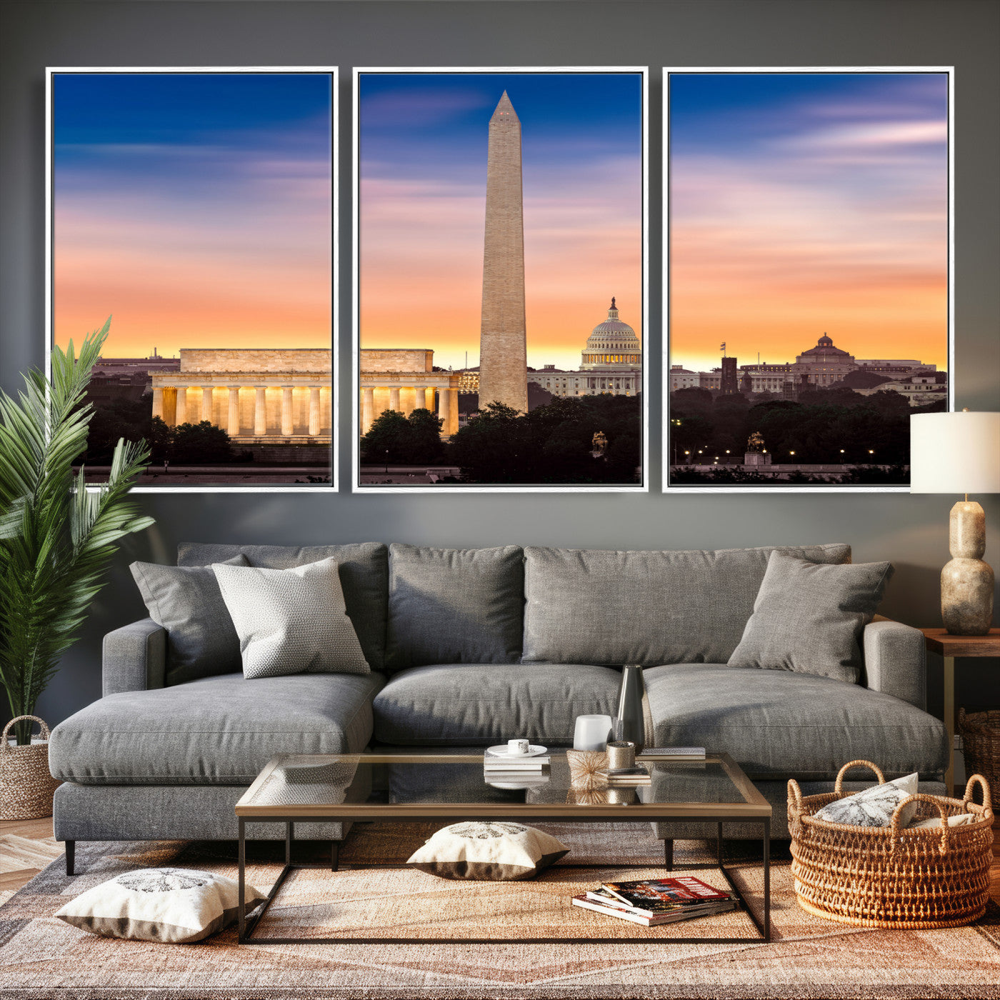 72704063-MGV-CV-36X24 - Washington DC Skyline Wall Art Canvas Print – Lincoln Memorial, Washington Monument & Capitol Artwork Print