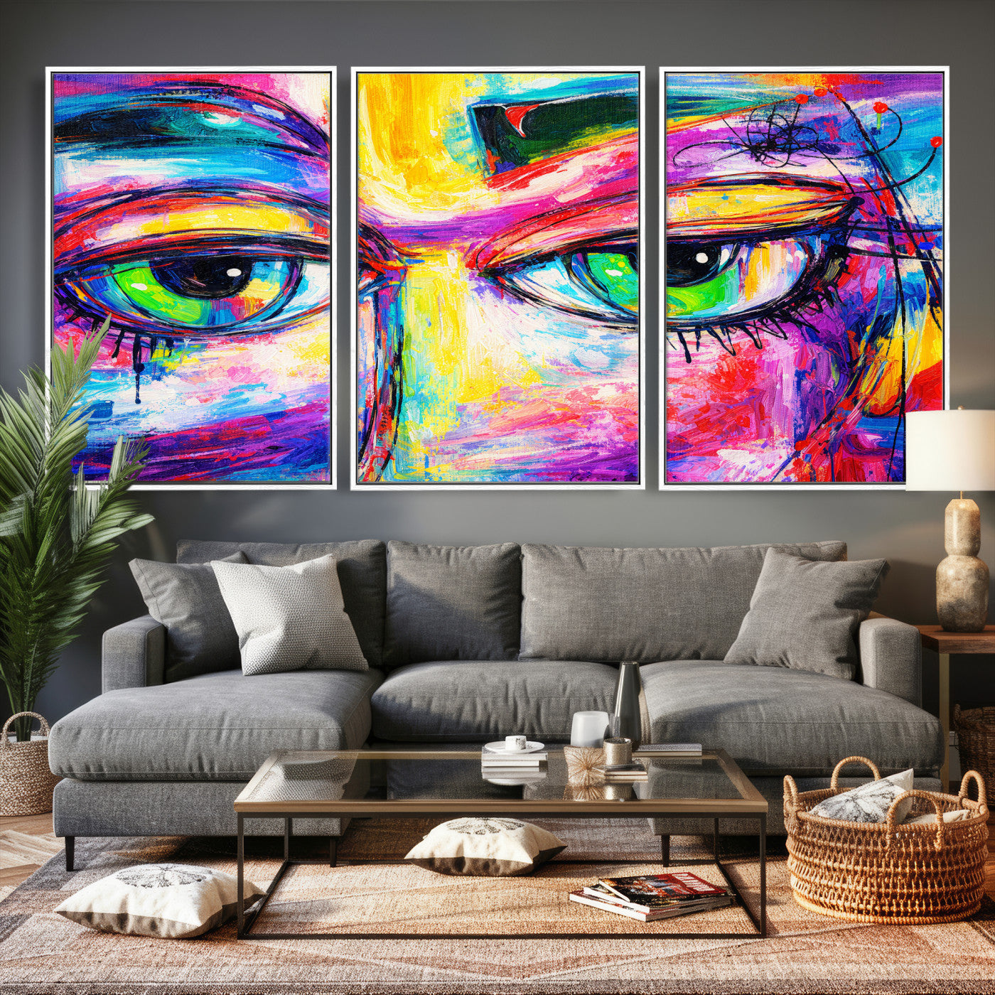 99390655-MGV-CV-36X24 - Colorful Abstract Face Wall Art Canvas Print – Modern Pop Art Portrait Artwork for Contemporary Living Room Decor