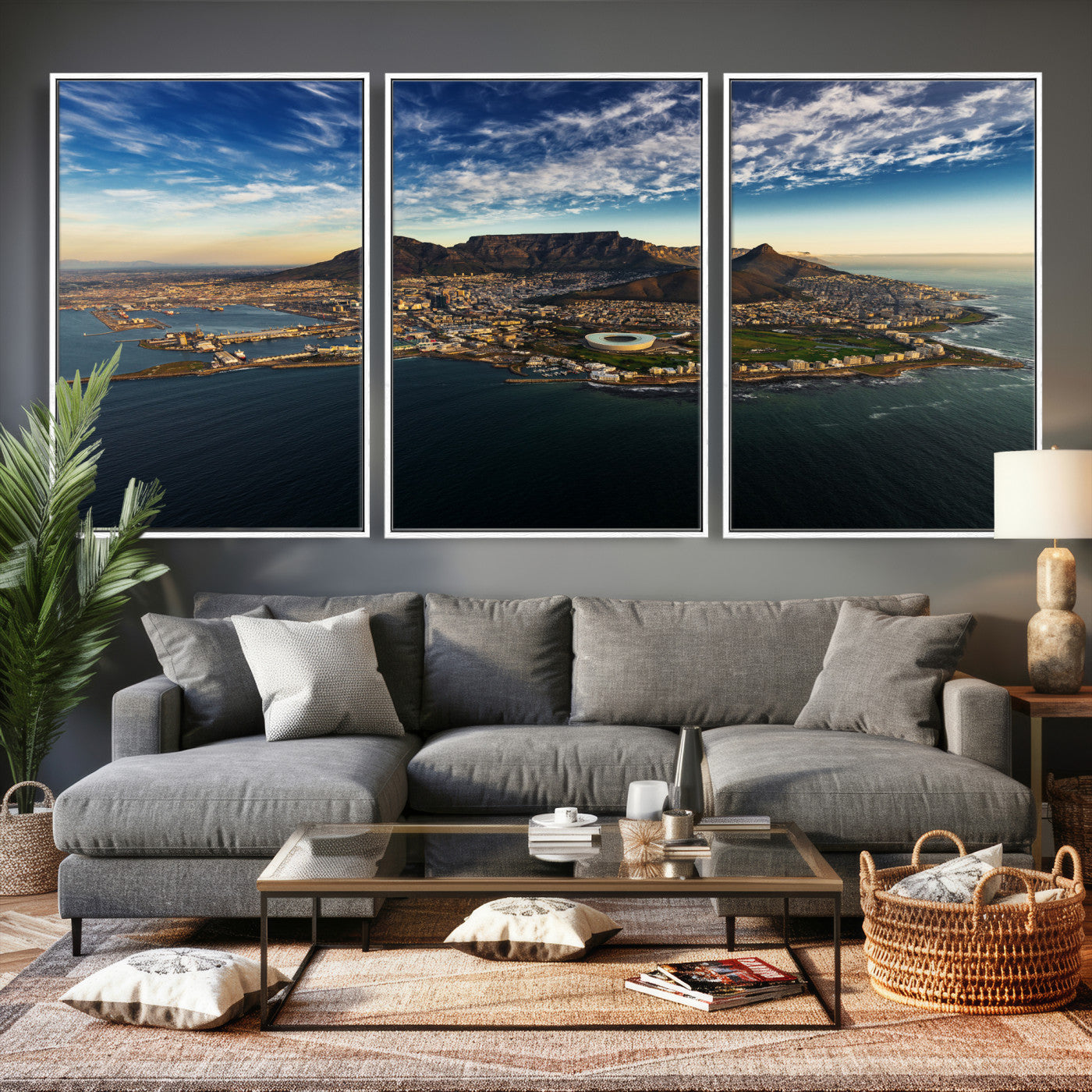 14654591-MGV-CV-36X24 - Cape Town Skyline Wall Art Canvas Print – Table Mountain Coastal Cityscape Artwork for Modern Office Decor