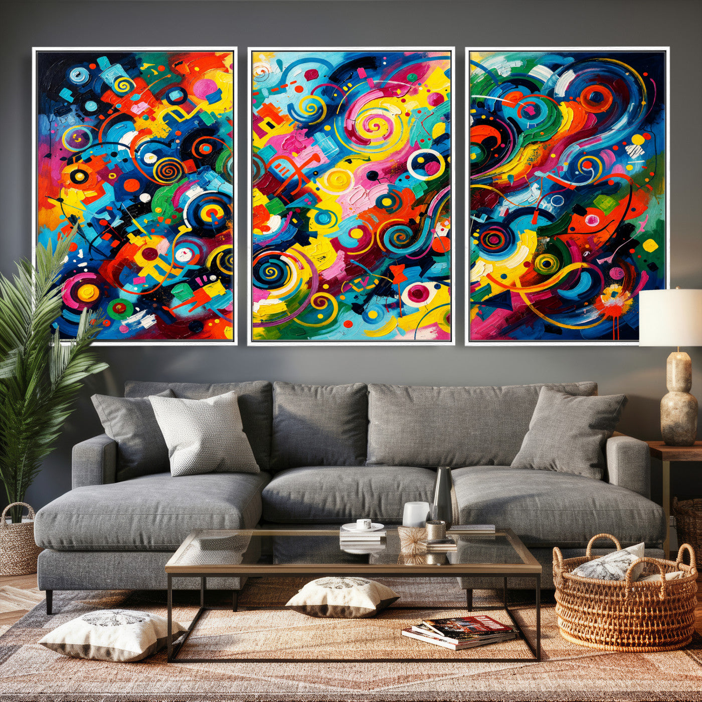 4712069R1-MGV-CV-36X24 - Geometric Abstract Wall Art Canvas Print, Bold Color Abstract Expressionist Painting Print, Modern Geometric Abstract Canvas Art