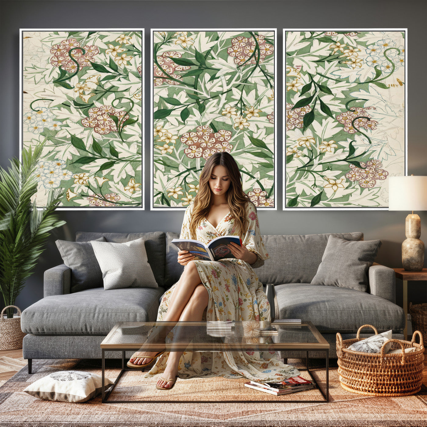 33560597-MGV-CV-36X24 - William Morris Jasmine 1872 Canvas Wall Art — Arts and Crafts Botanical Print | Vintage Green Floral Decor | Cottagecore Gift | Classic Art