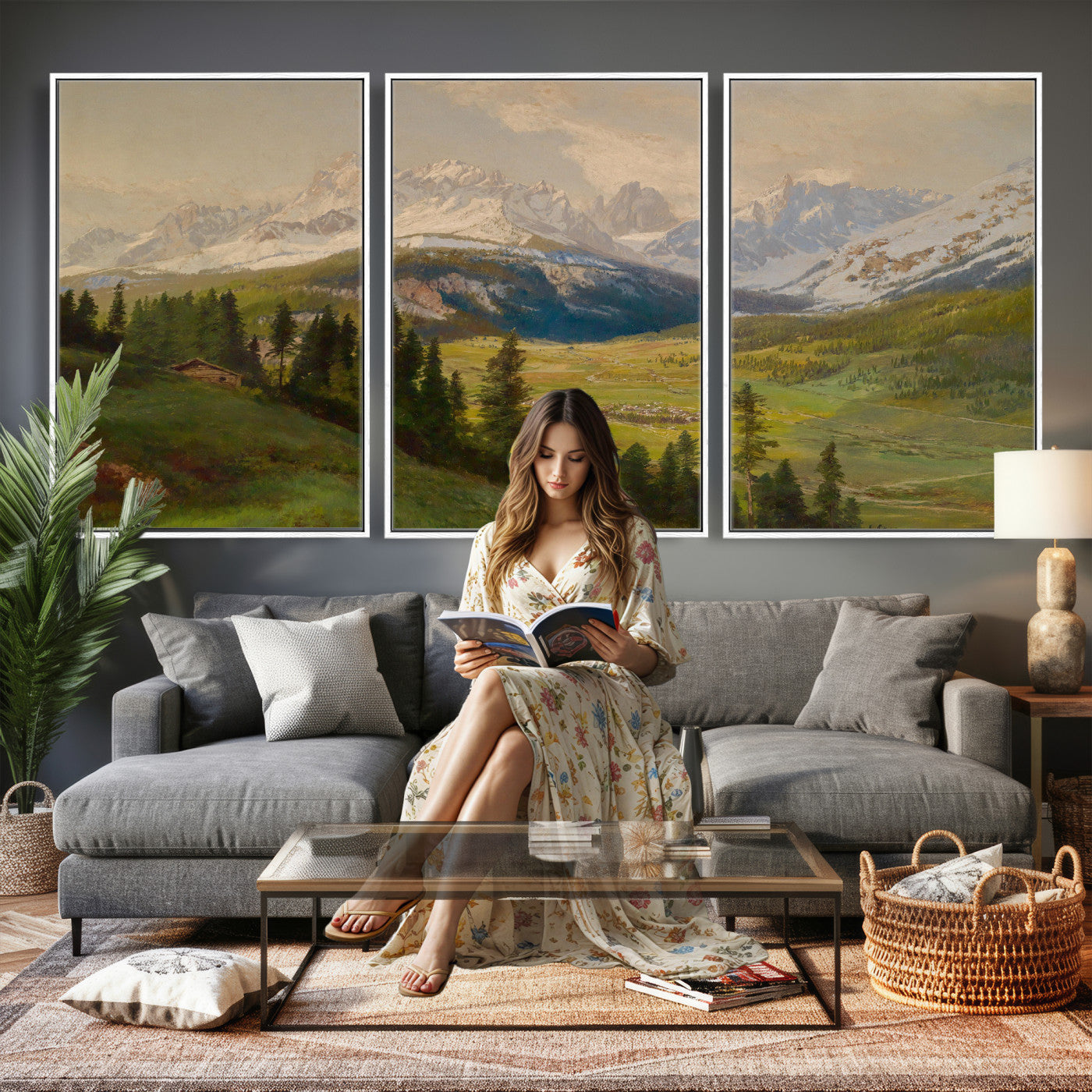 23120262-MGV-CV-36X24 - Konrad Petrides Sexten Village Canvas Print, Alpine Mountain Valley Painting, Dolomites Landscape Art
