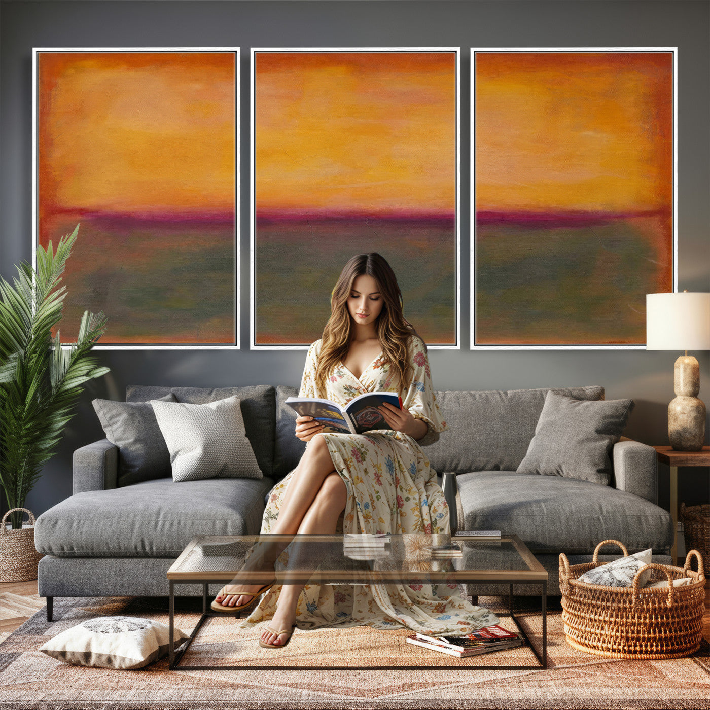 21628300-MGV-CV-36X24 - Abstract Color Field Wall Art Canvas Print, Framed Minimalist Horizon Artwork for Living Room Bedroom Office