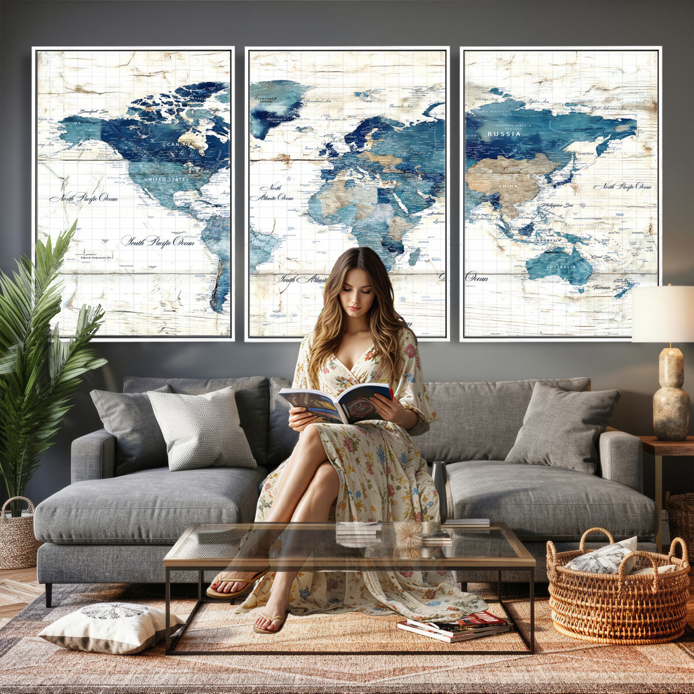 86799232-MGV-CV-36X24 - Watercolor World Map Canvas Wall Art Print – Abstract Colorful Travel Wall Decor