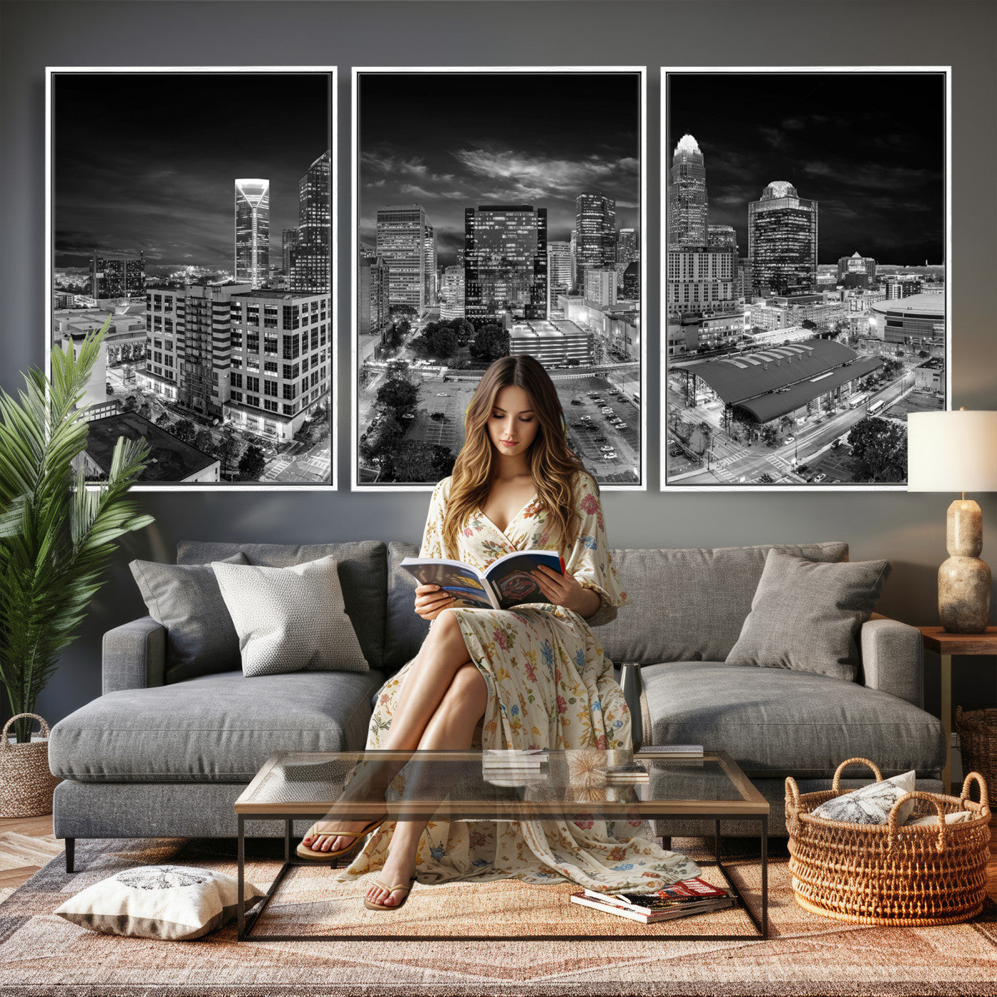 60105075-MGV-CV-36X24 - Charlotte Skyline Canvas Wall Art Print – North Carolina Cityscape Photography Print
